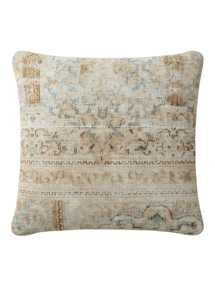Vintage Persian hand-knotted cushion cover, flat lay
