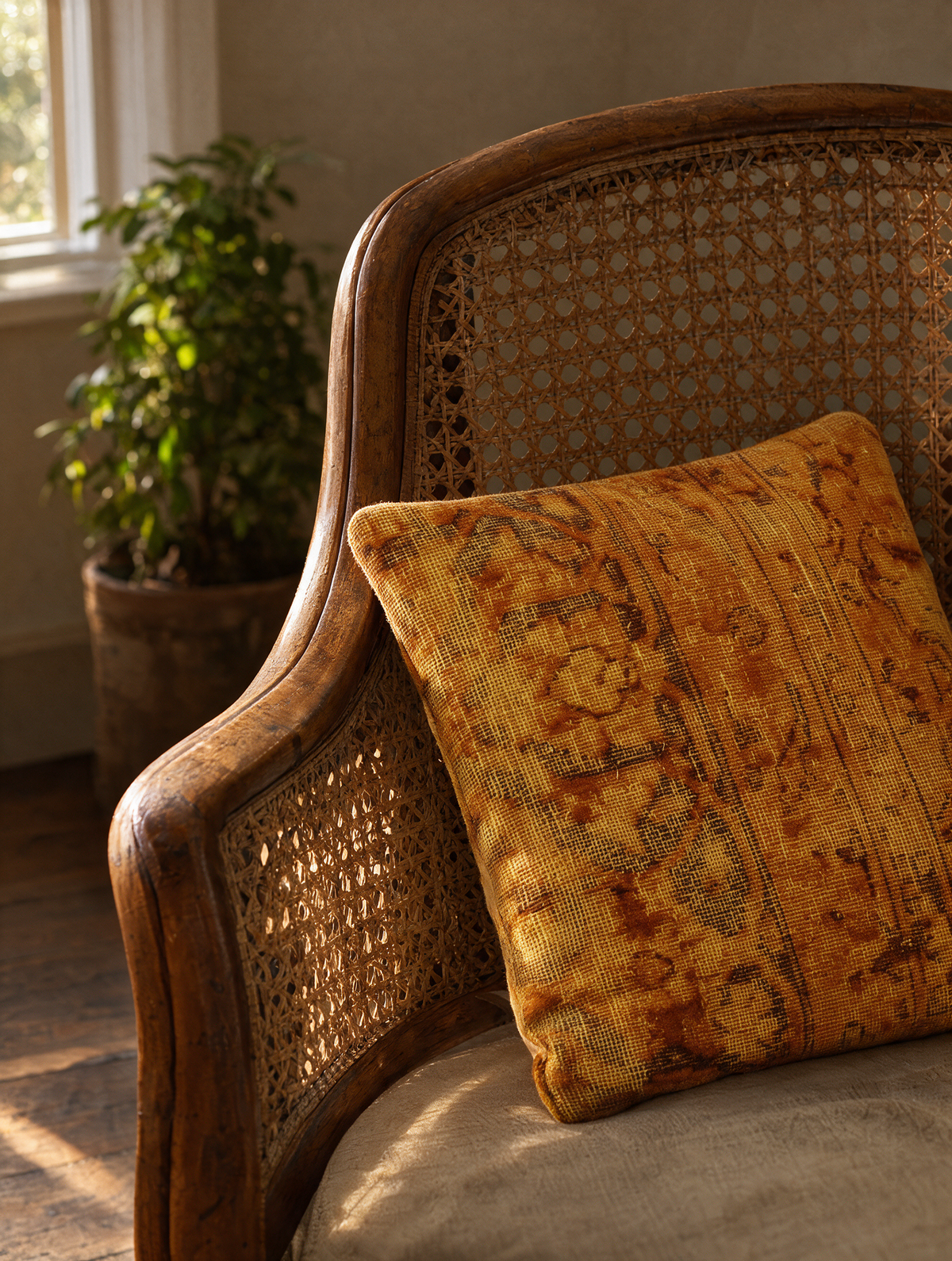 Vintage Persian hand-knotted cushion cover styled lifestyle shot