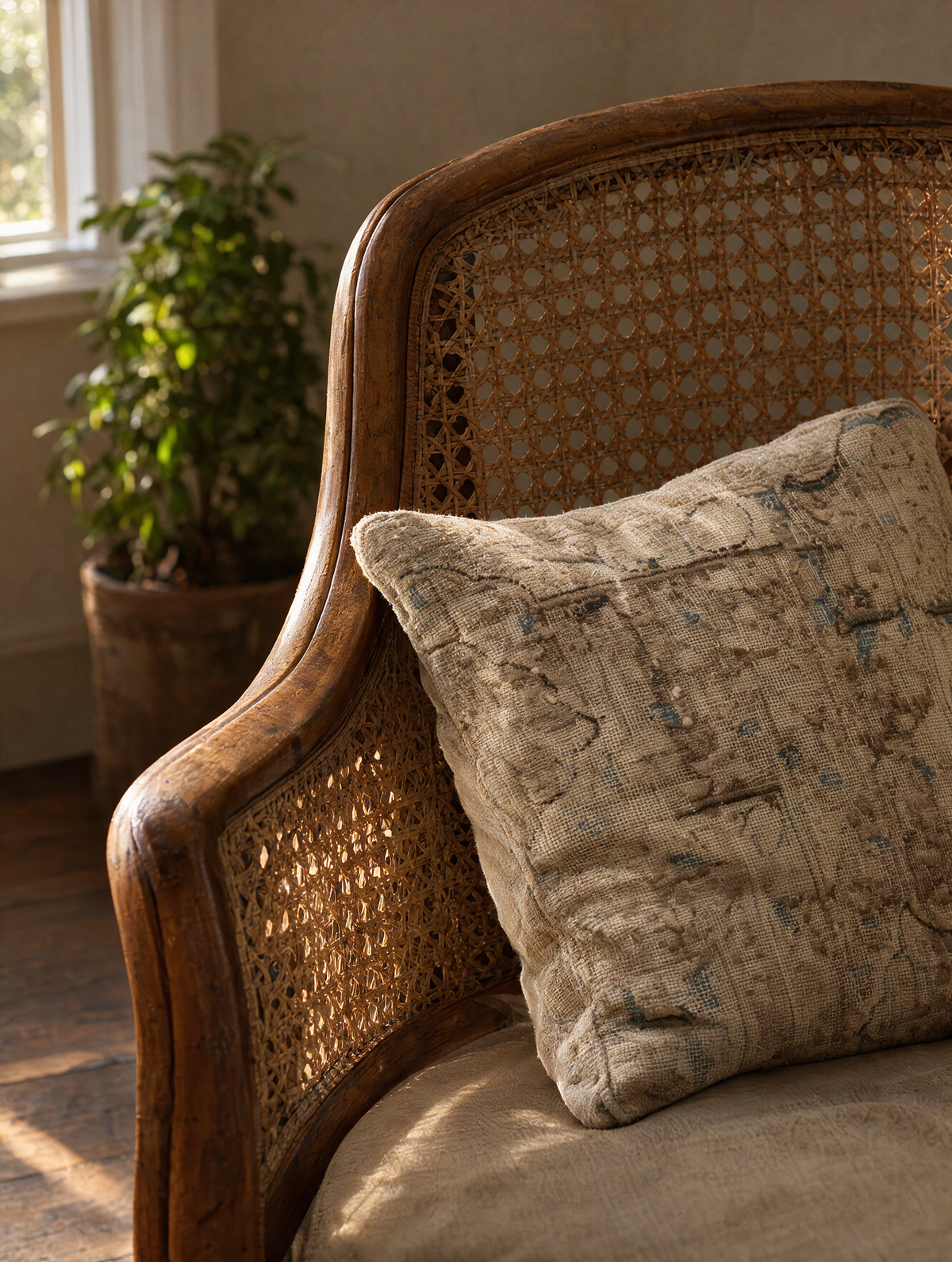Vintage Persian hand-knotted cushion cover styled lifestyle shot