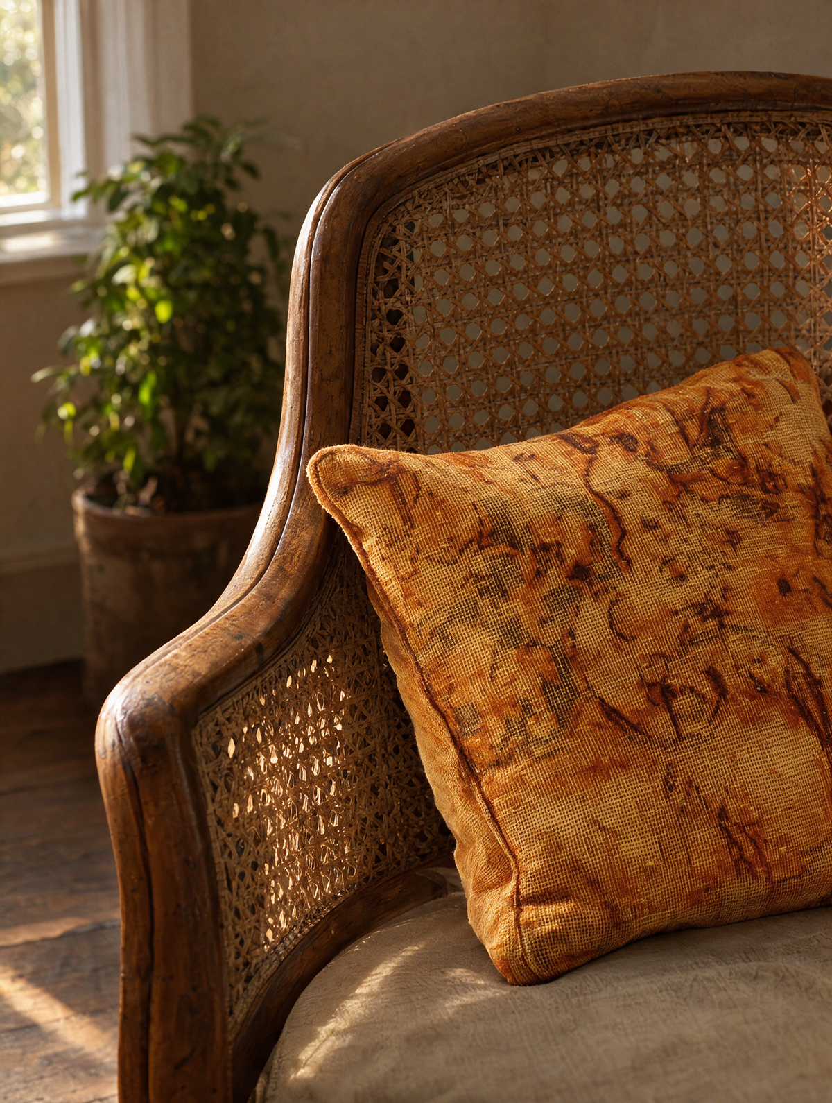 Vintage Persian hand-knotted cushion cover styled lifestyle shot