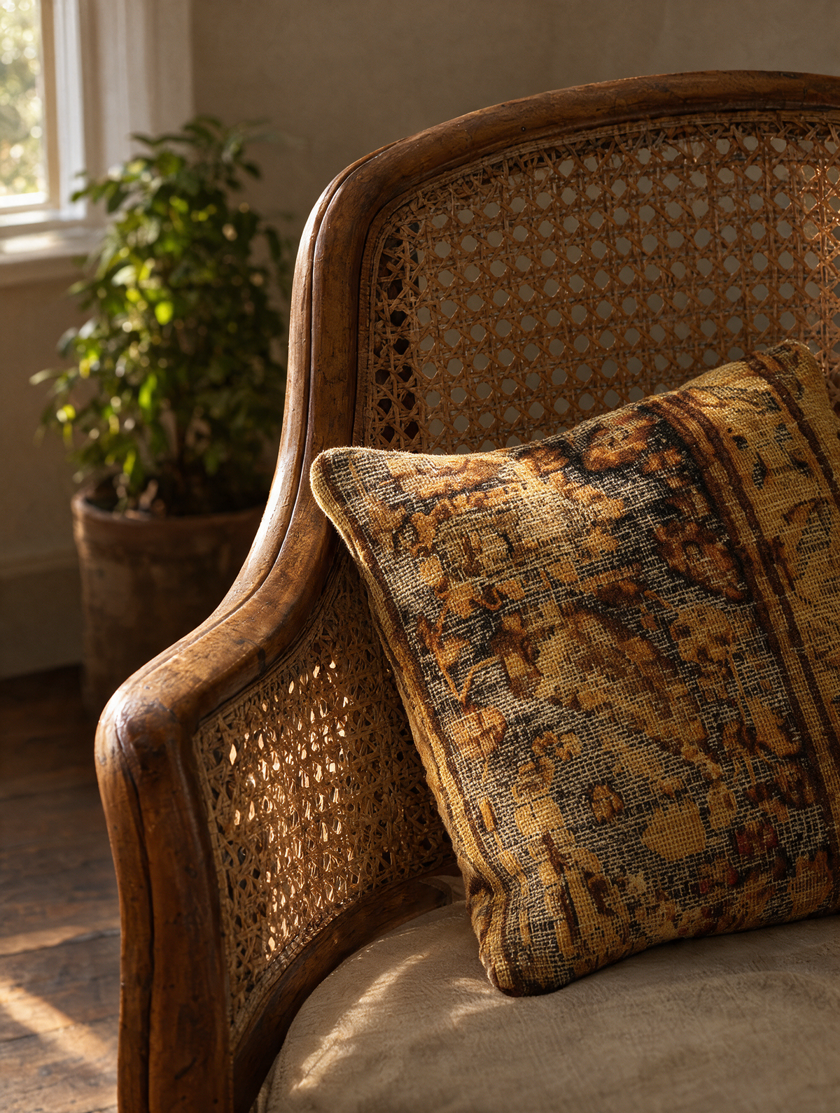 Vintage Persian hand-knotted cushion cover styled lifestyle shot