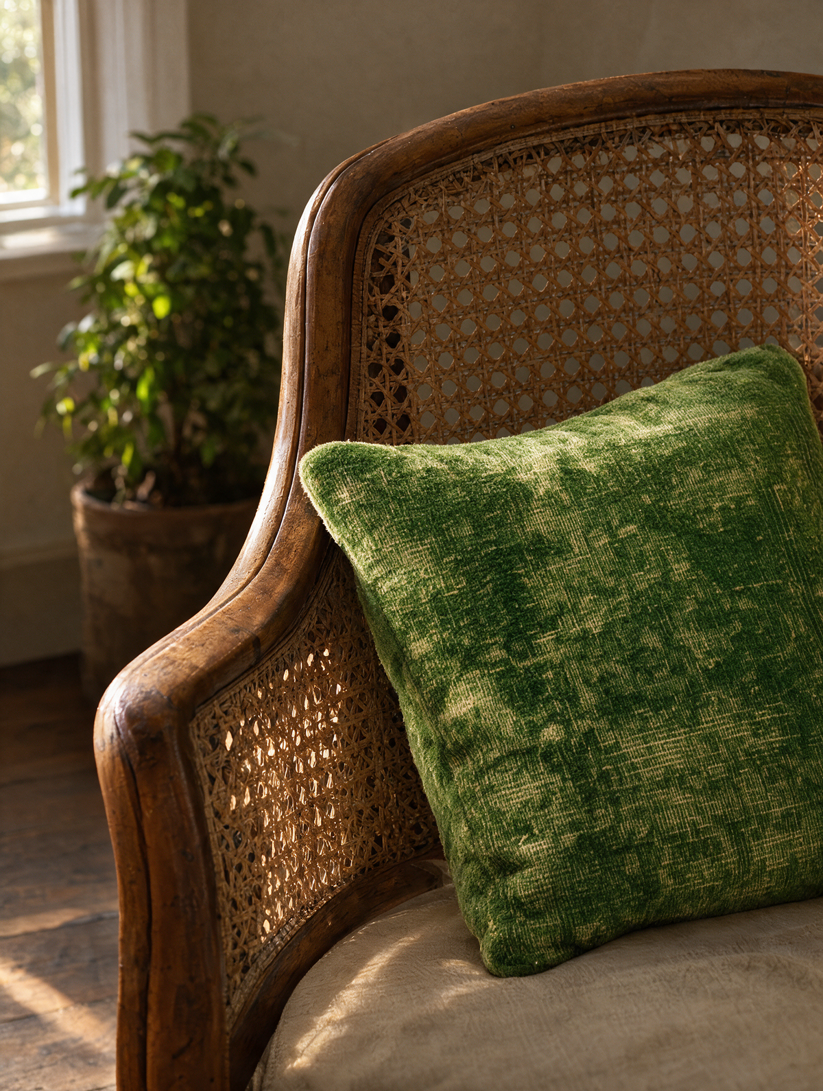 Vintage Persian hand-knotted cushion cover styled lifestyle shot