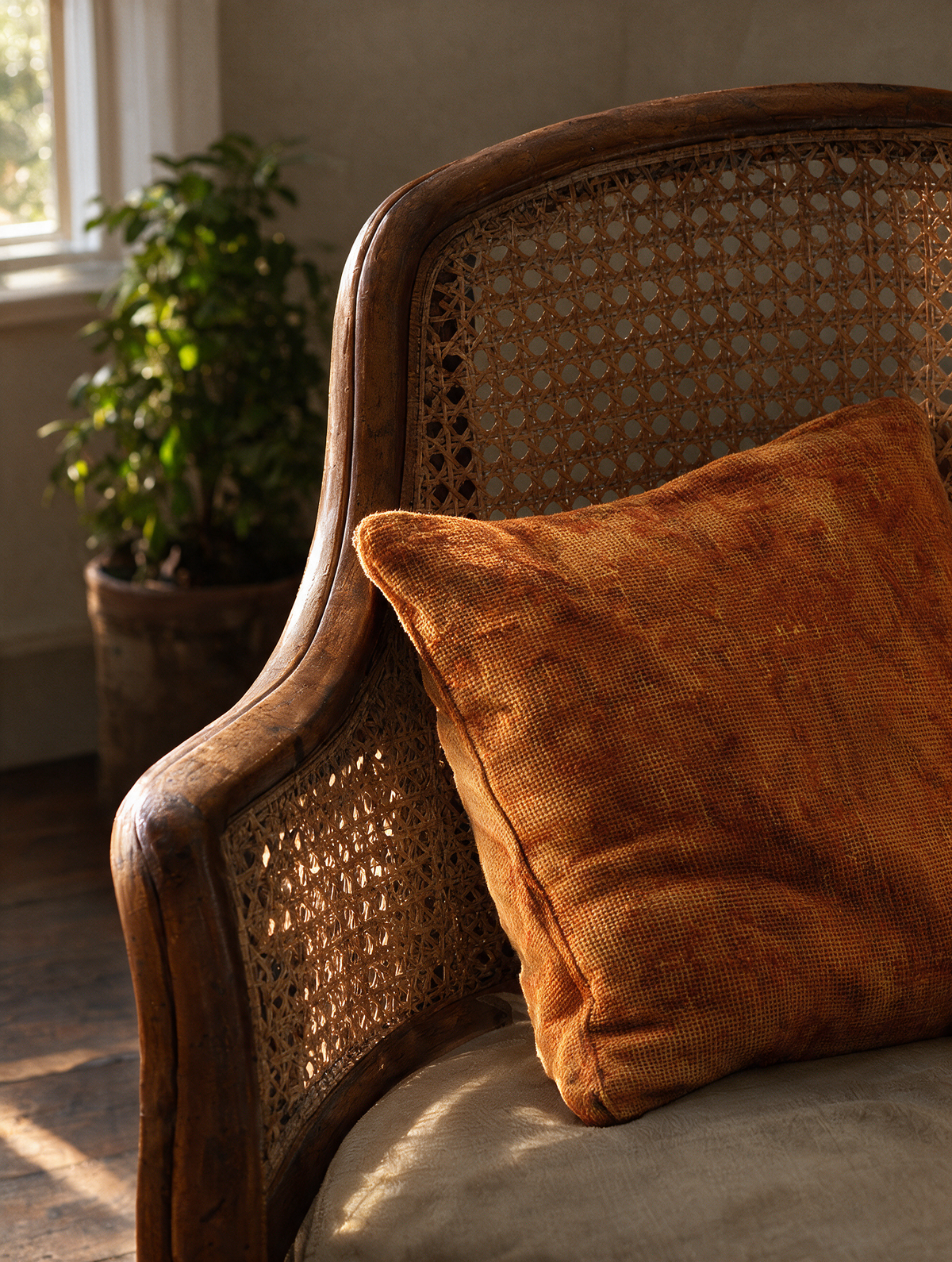 Vintage Persian hand-knotted cushion cover styled lifestyle shot