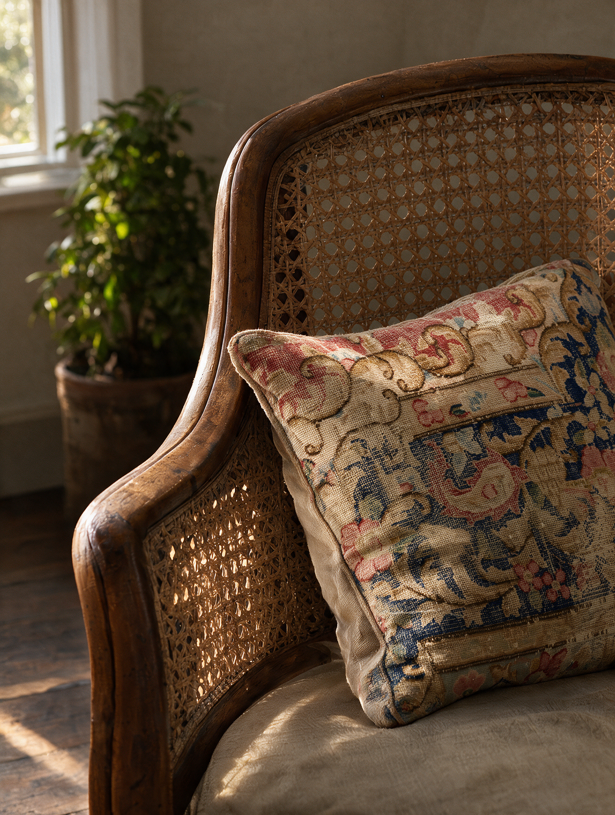 Vintage Persian hand-knotted cushion cover styled lifestyle shot