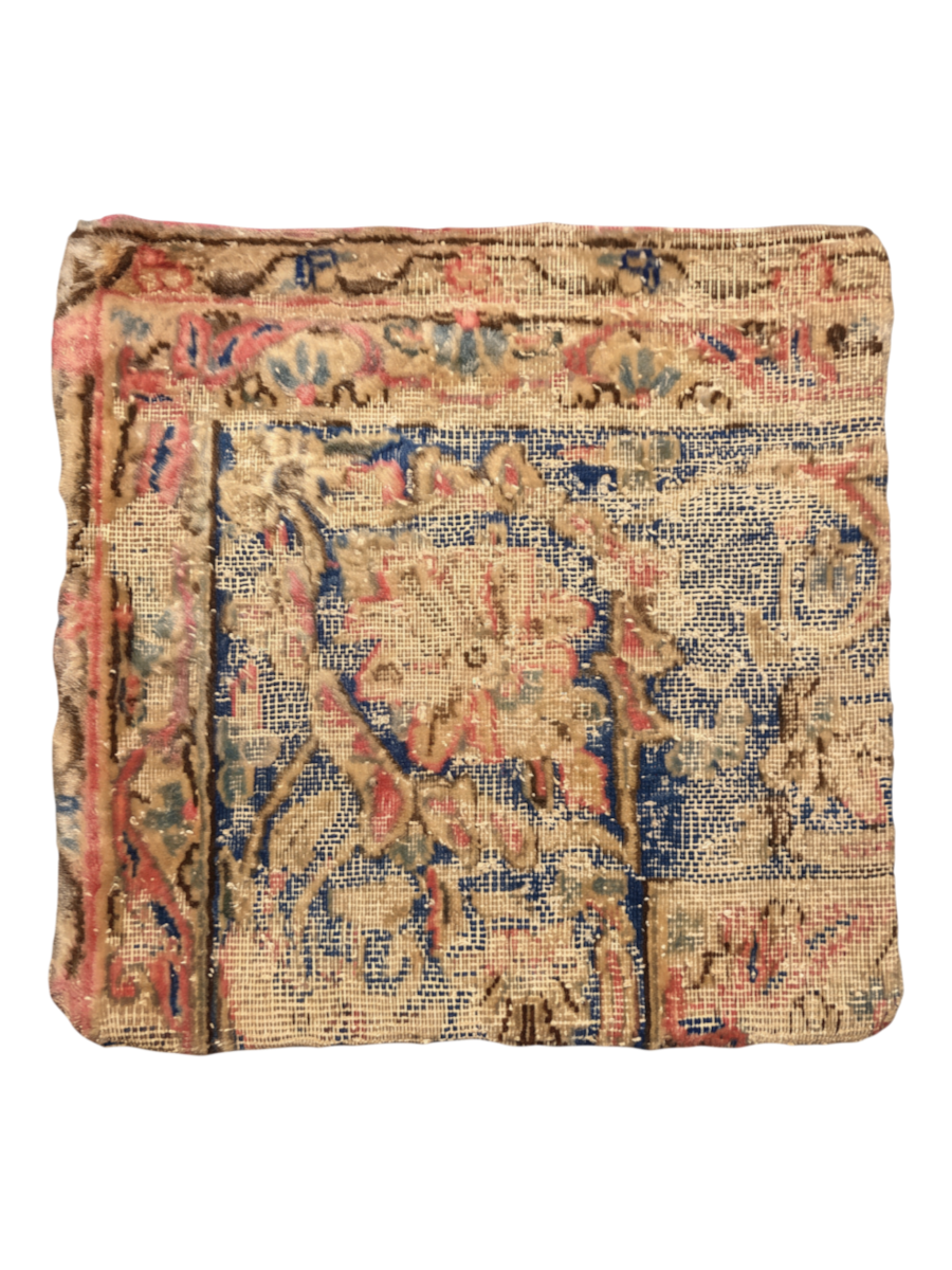 Vintage Persian hand-knotted cushion cover, flat lay