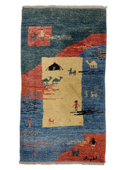 Gabbeh Persian Vintage Hand Knotted Wool Rug - 140 x 70 cm