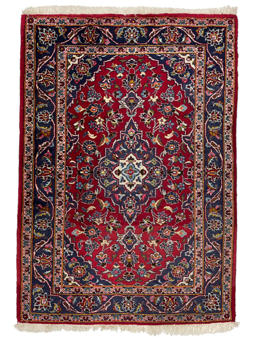 Kashan Persian Vintage Hand Knotted Wool Rug - 150 x 100 cm