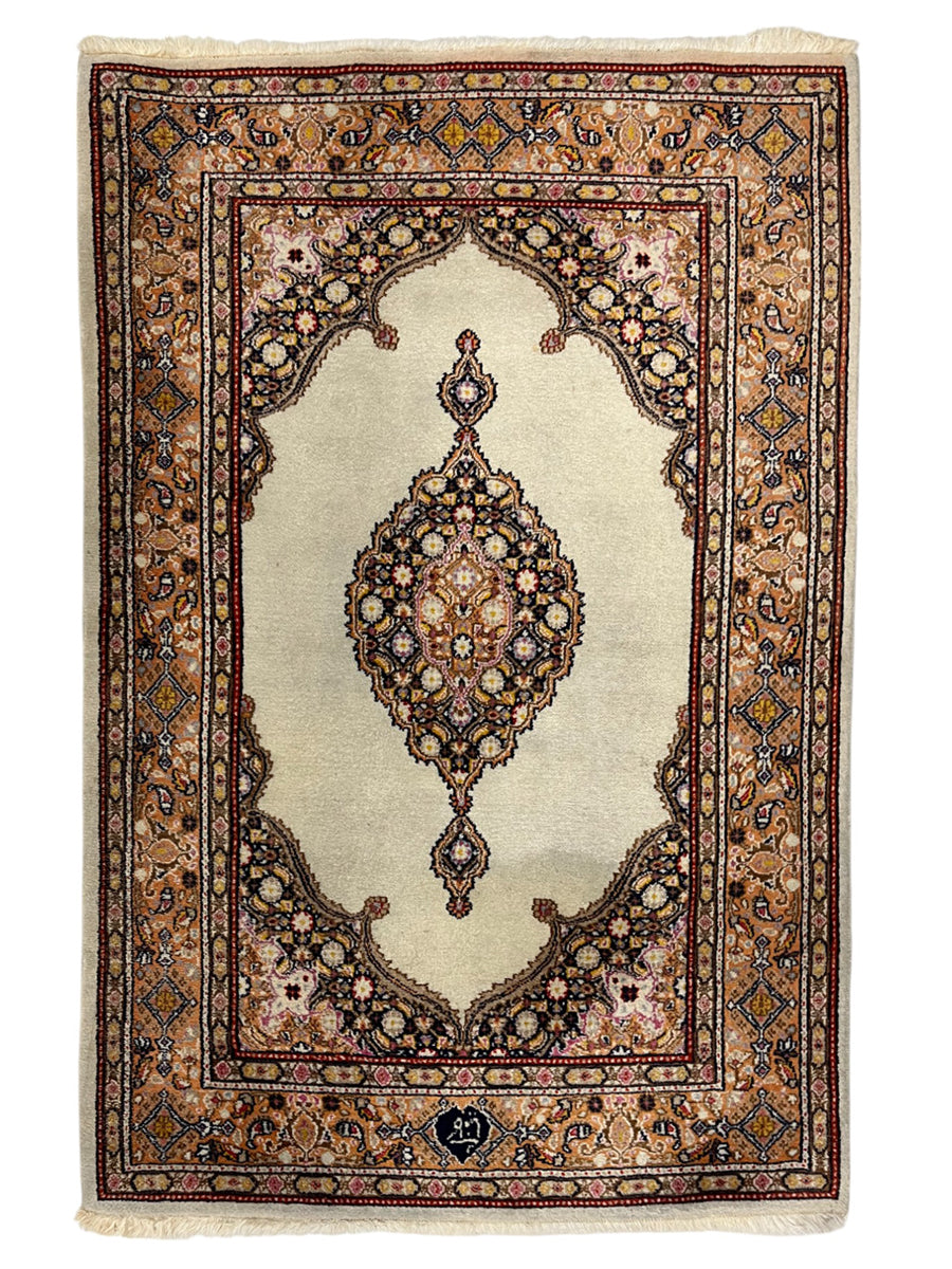 Moud Persian Vintage Hand Knotted Wool Rug - 155 x 100 cm