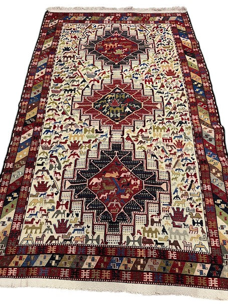 Kilim Persian Vintage Hand Knotted Wool Rug - 200 x 120 cm