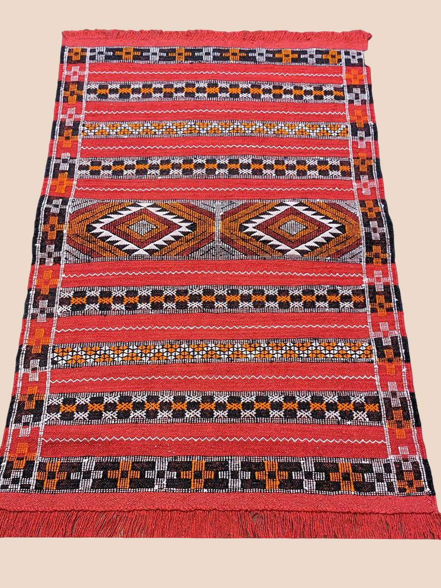 Berbliss, handgewebter marokkanischer Kelim-Teppich im Tribal-Stil, Größe: 4 x 2,6 