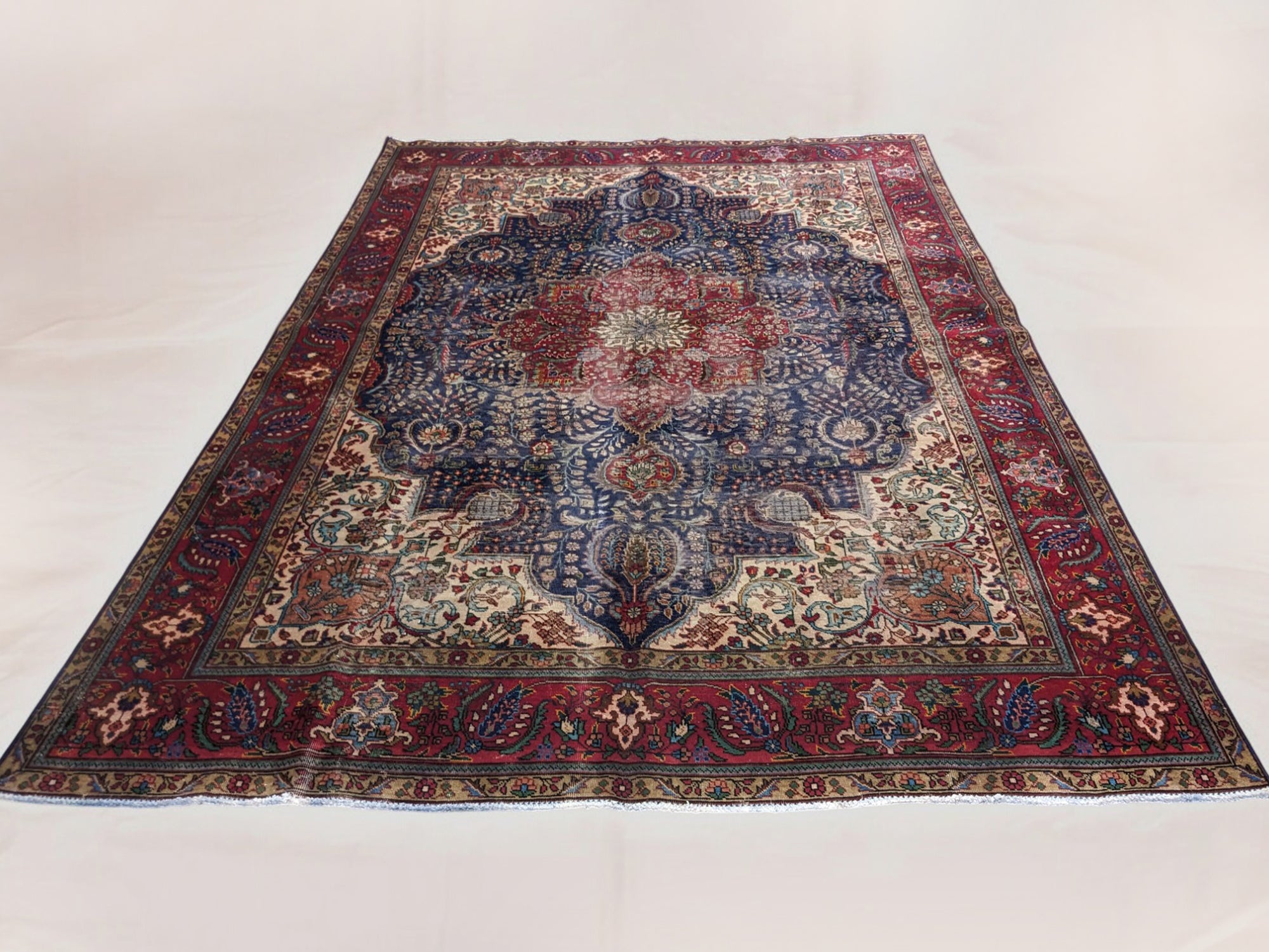 Tabriz - Vintage Persian Red & Blue Overdyed Hand Knotted Wool Rug | 351 x 247 cm