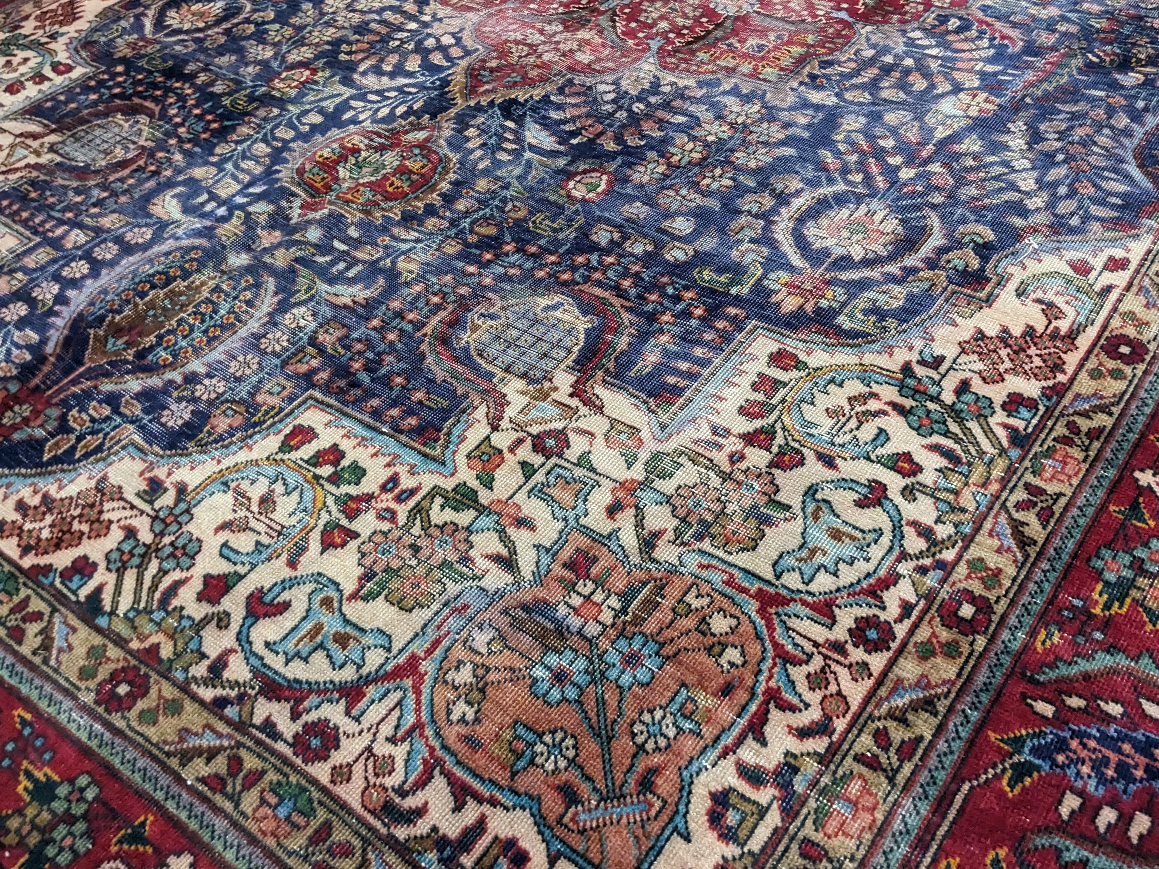 Tabriz - Vintage Persian Red & Blue Overdyed Hand Knotted Wool Rug | 351 x 247 cm
