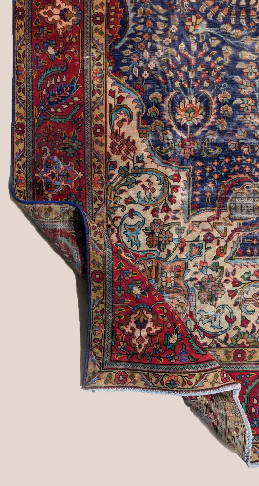 Tabriz - Vintage Persian Red & Blue Overdyed Hand Knotted Wool Rug | 351 x 247 cm