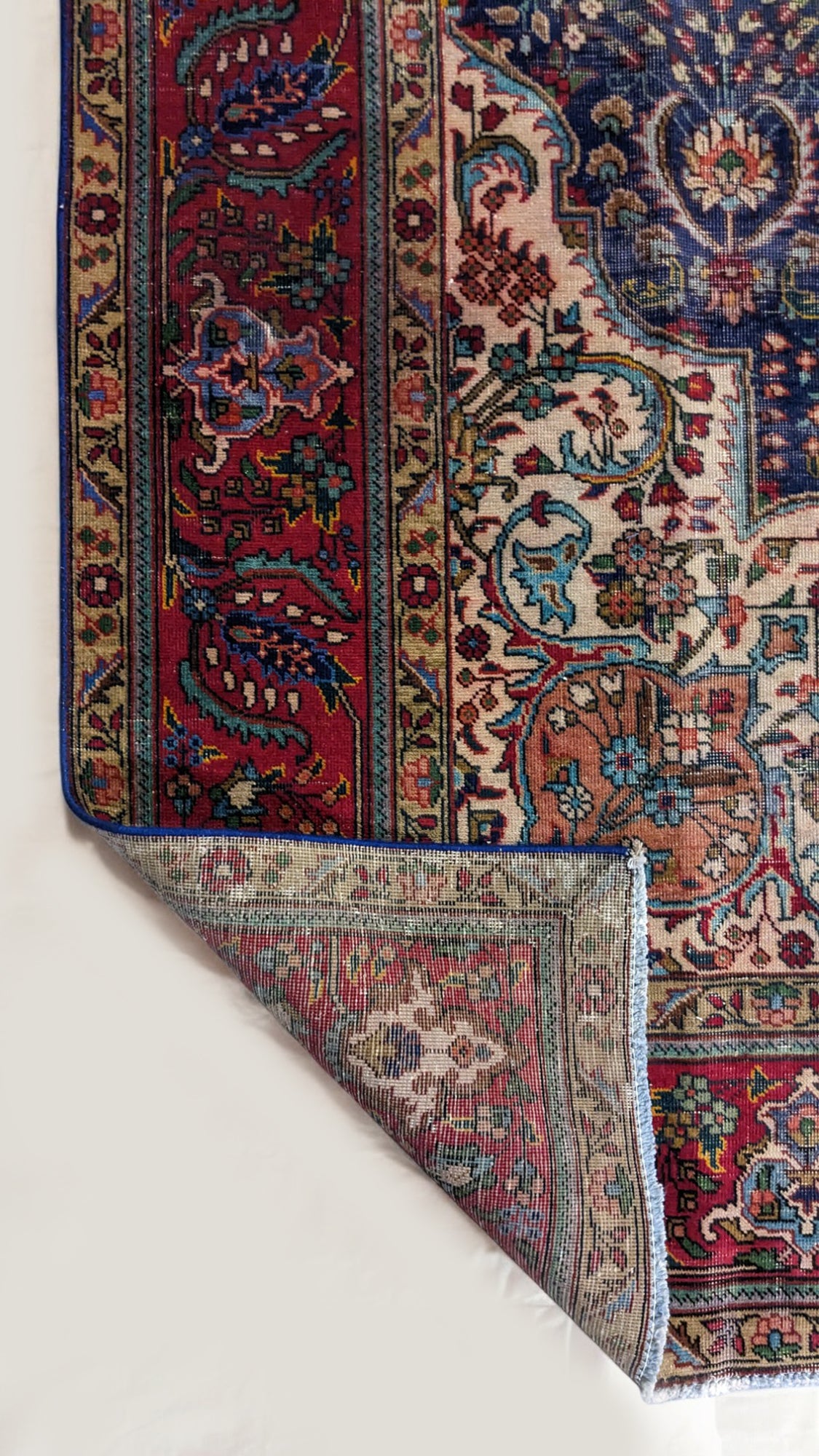 Tabriz - Vintage Persian Red & Blue Overdyed Hand Knotted Wool Rug | 351 x 247 cm