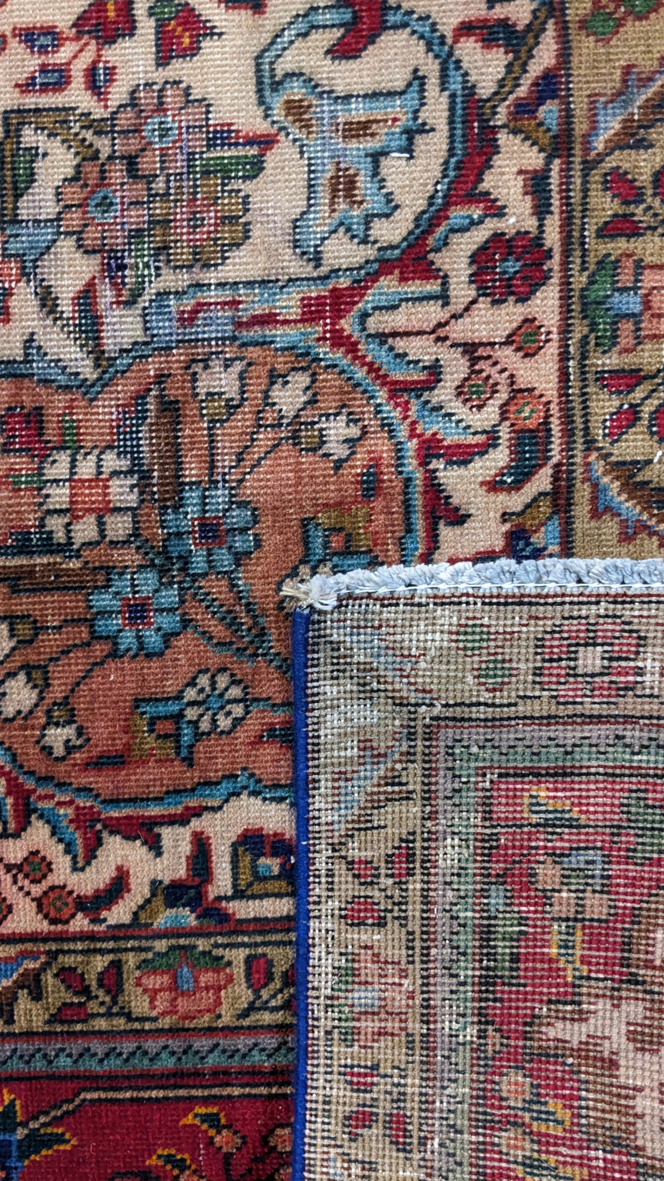 Tabriz - Vintage Persian Red & Blue Overdyed Hand Knotted Wool Rug | 351 x 247 cm