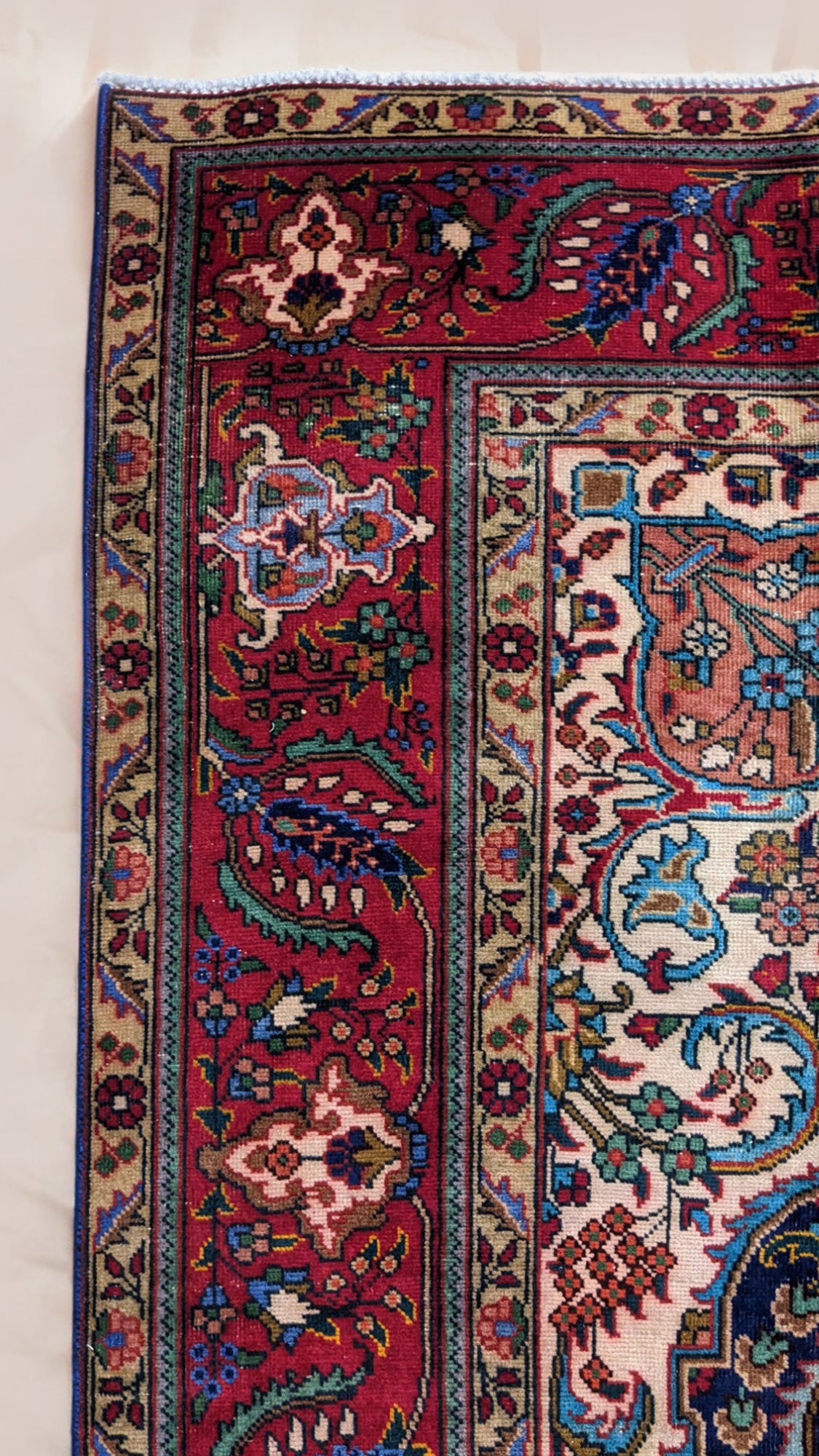 Tabriz - Vintage Persian Red & Blue Overdyed Hand Knotted Wool Rug | 351 x 247 cm