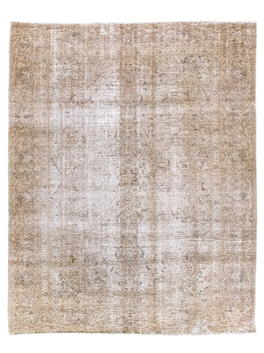 Tabriz – Vintage Persian Beige & Ivory Overdyed Hand Knotted Wool Runner | 302 x 183 cm