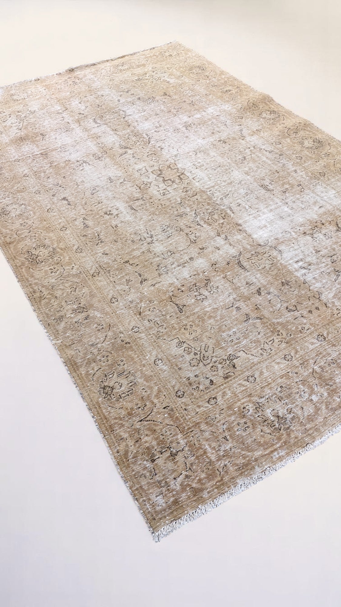 Tabriz – Vintage Persian Beige & Ivory Overdyed Hand Knotted Wool Runner | 302 x 183 cm