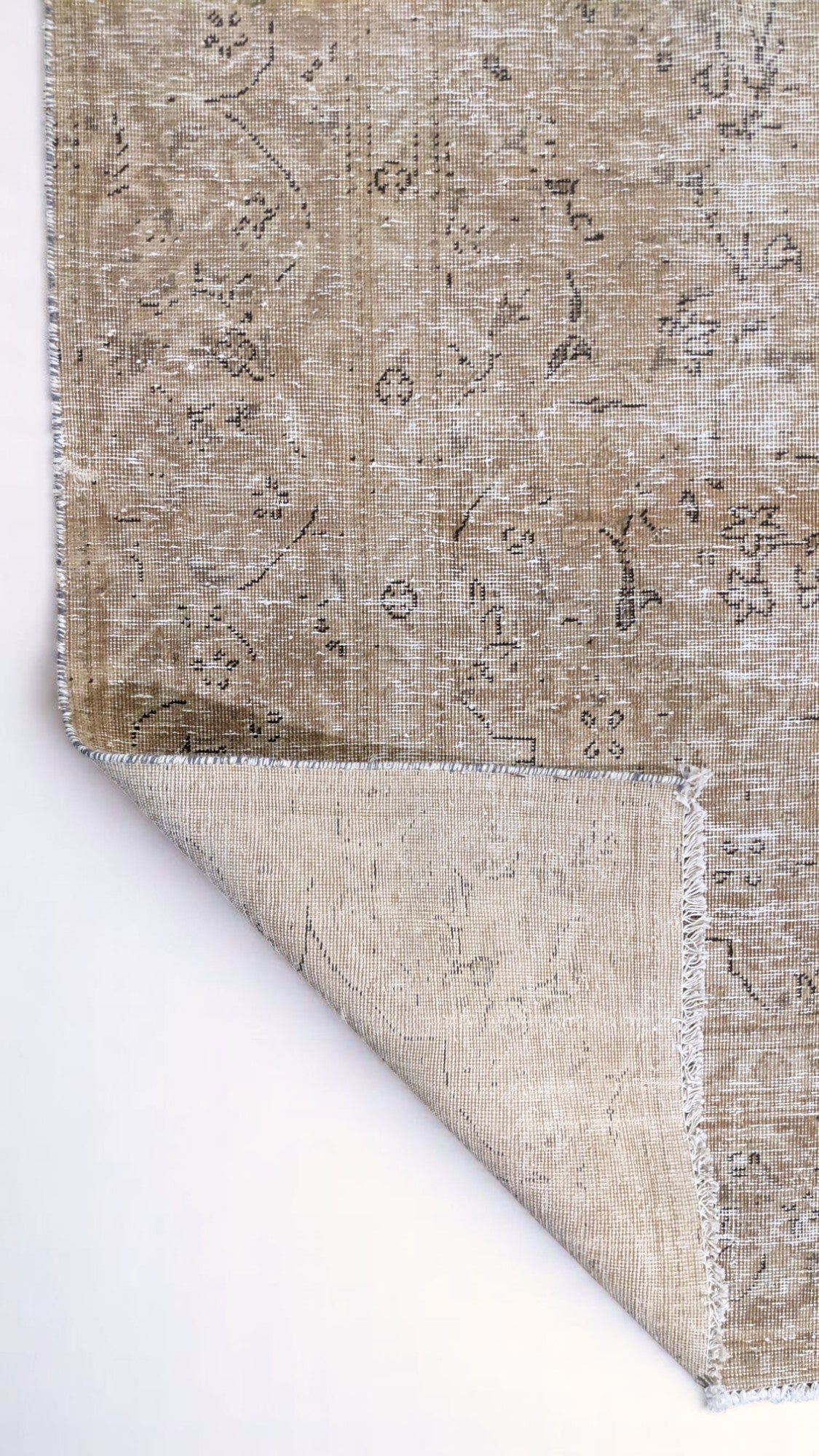 Tabriz – Vintage Persian Beige & Ivory Overdyed Hand Knotted Wool Runner | 302 x 183 cm