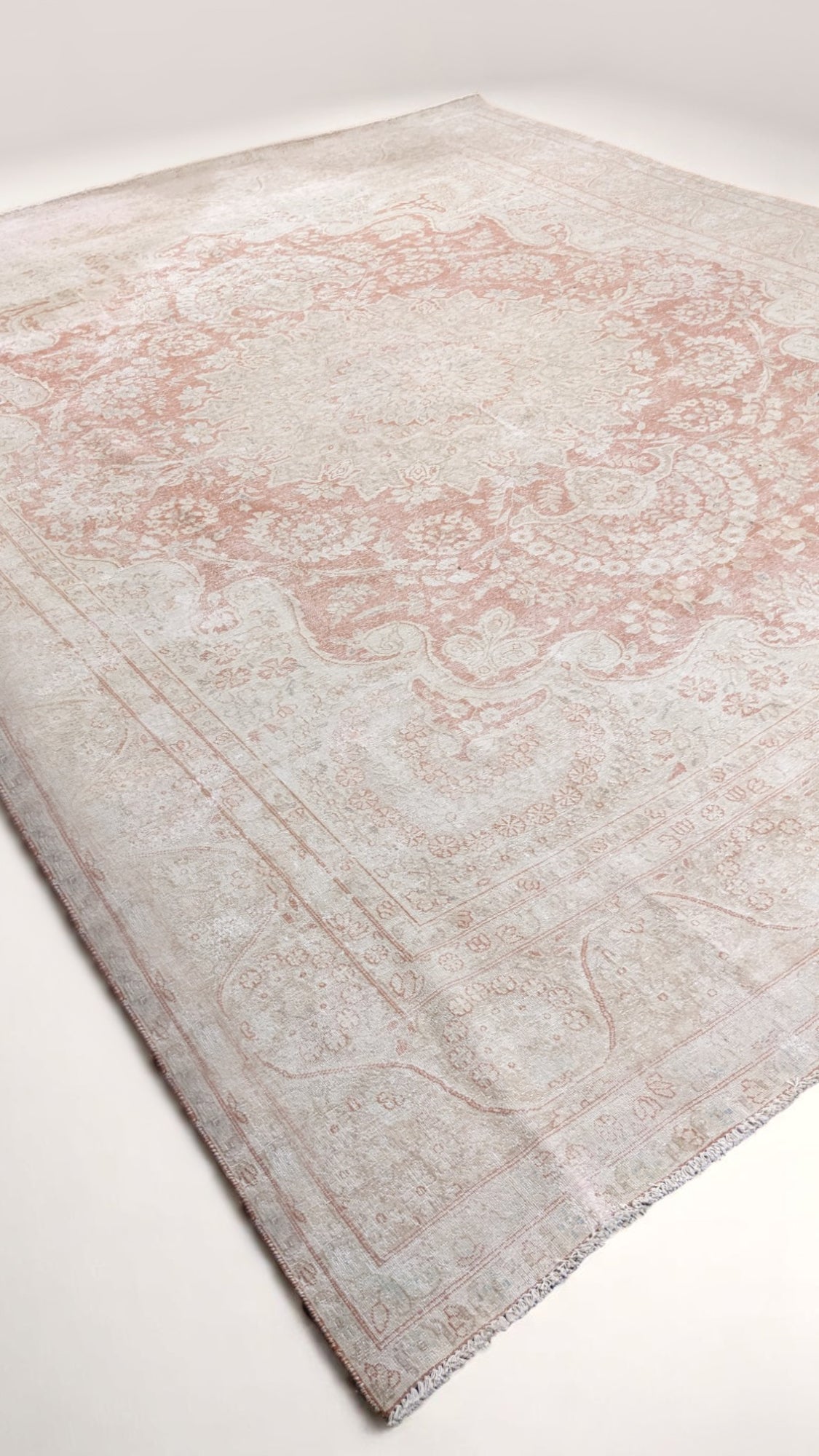 Nain – Vintage Persian Blush Pink & Ivory Overdyed Hand Knotted Wool Rug | 384 x 290 cm