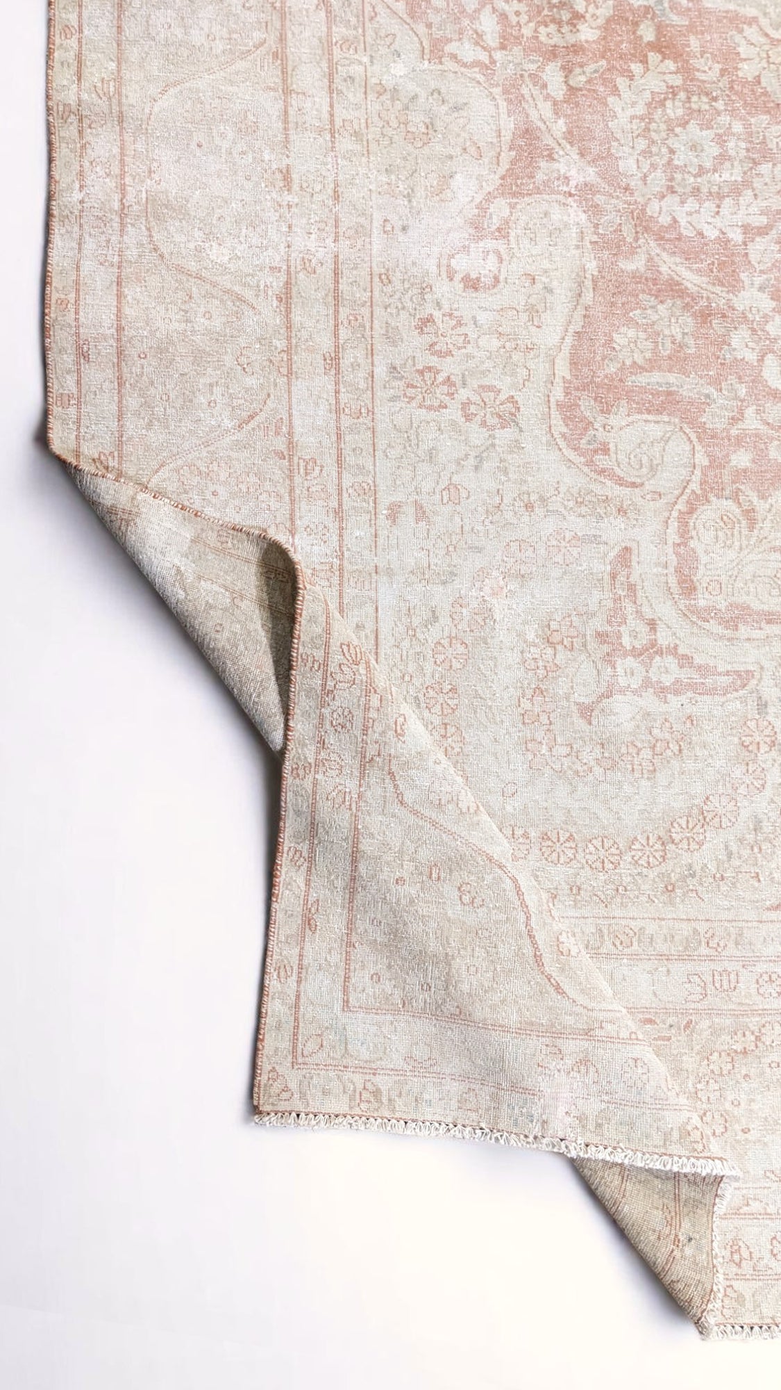 Nain – Vintage Persian Blush Pink & Ivory Overdyed Hand Knotted Wool Rug | 384 x 290 cm