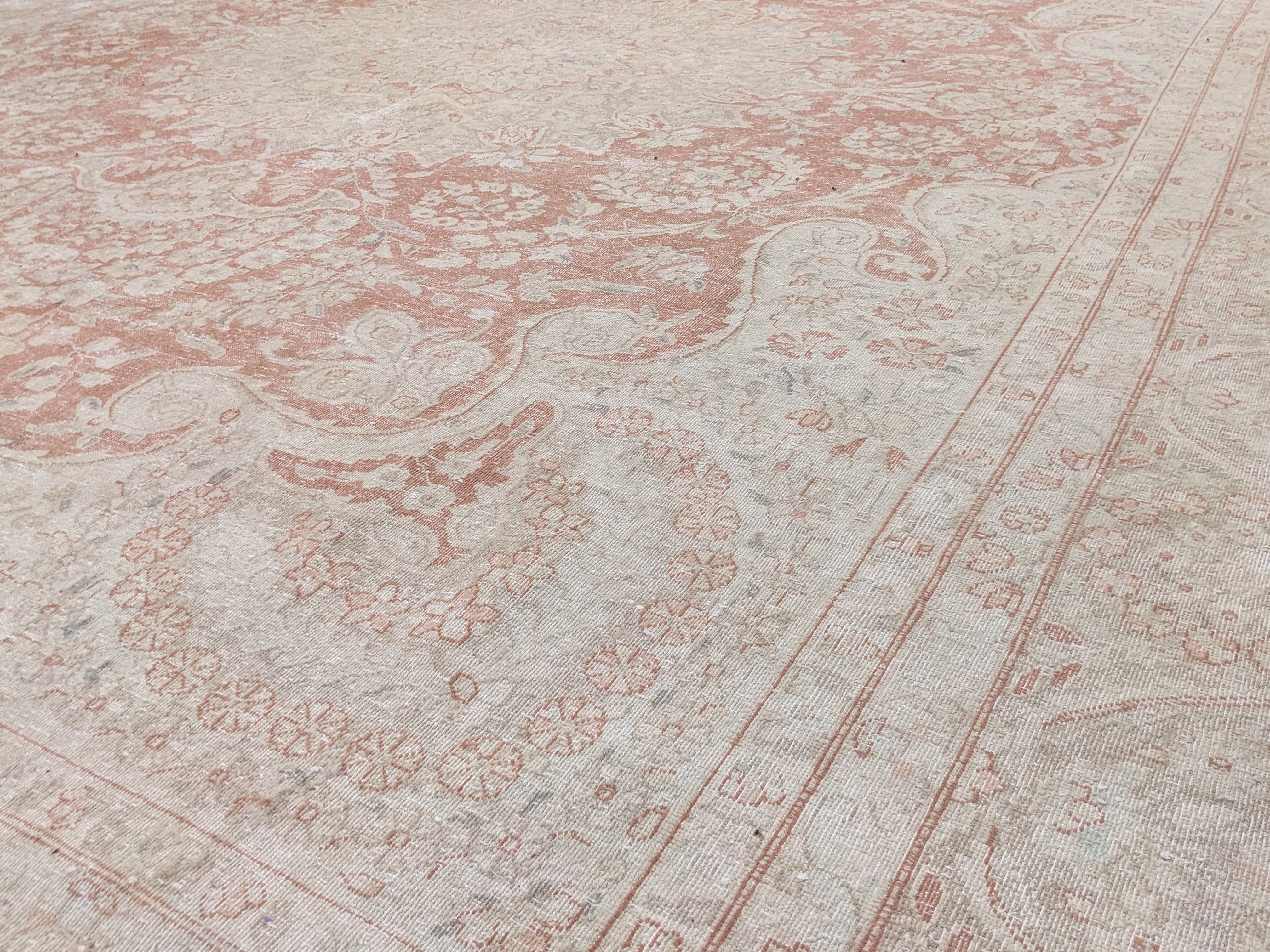 Nain – Vintage Persian Blush Pink & Ivory Overdyed Hand Knotted Wool Rug | 384 x 290 cm