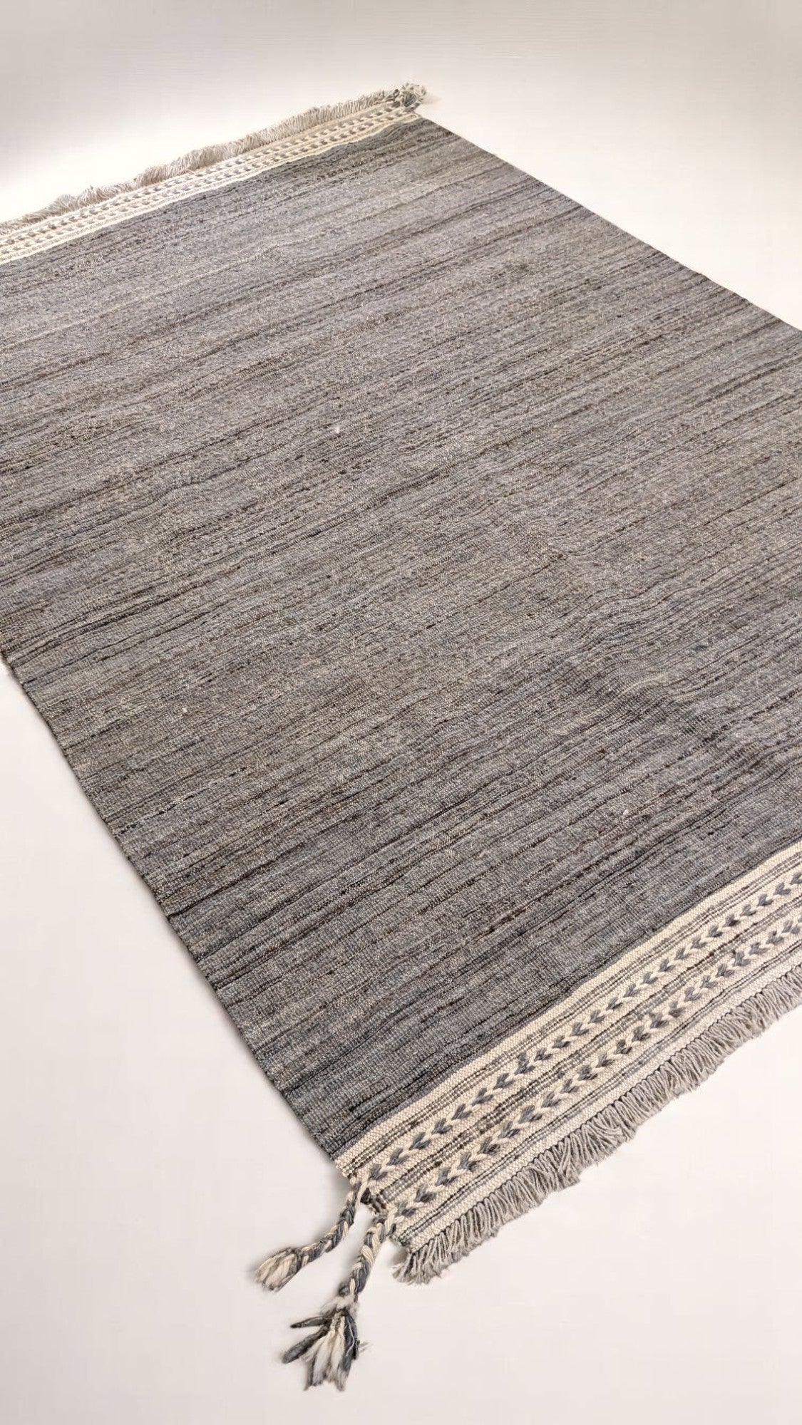 Modern Beige & Blue Flatweave Wool Rug | 247 x 183 cm