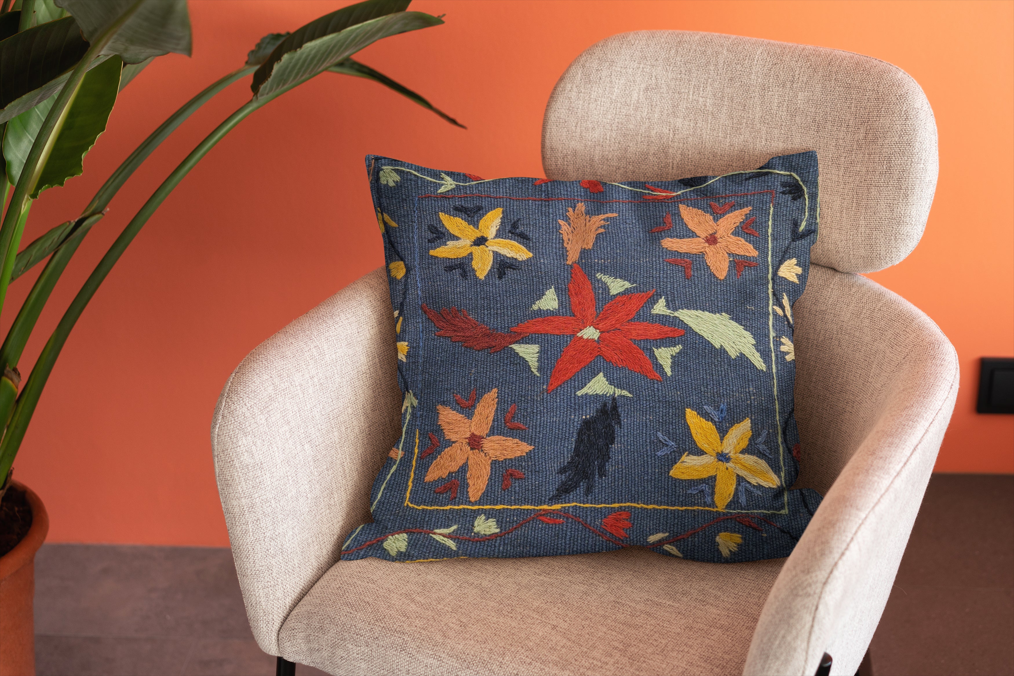 Suzani Hand Embroidered Cushion Cover - 45 x 45 cm