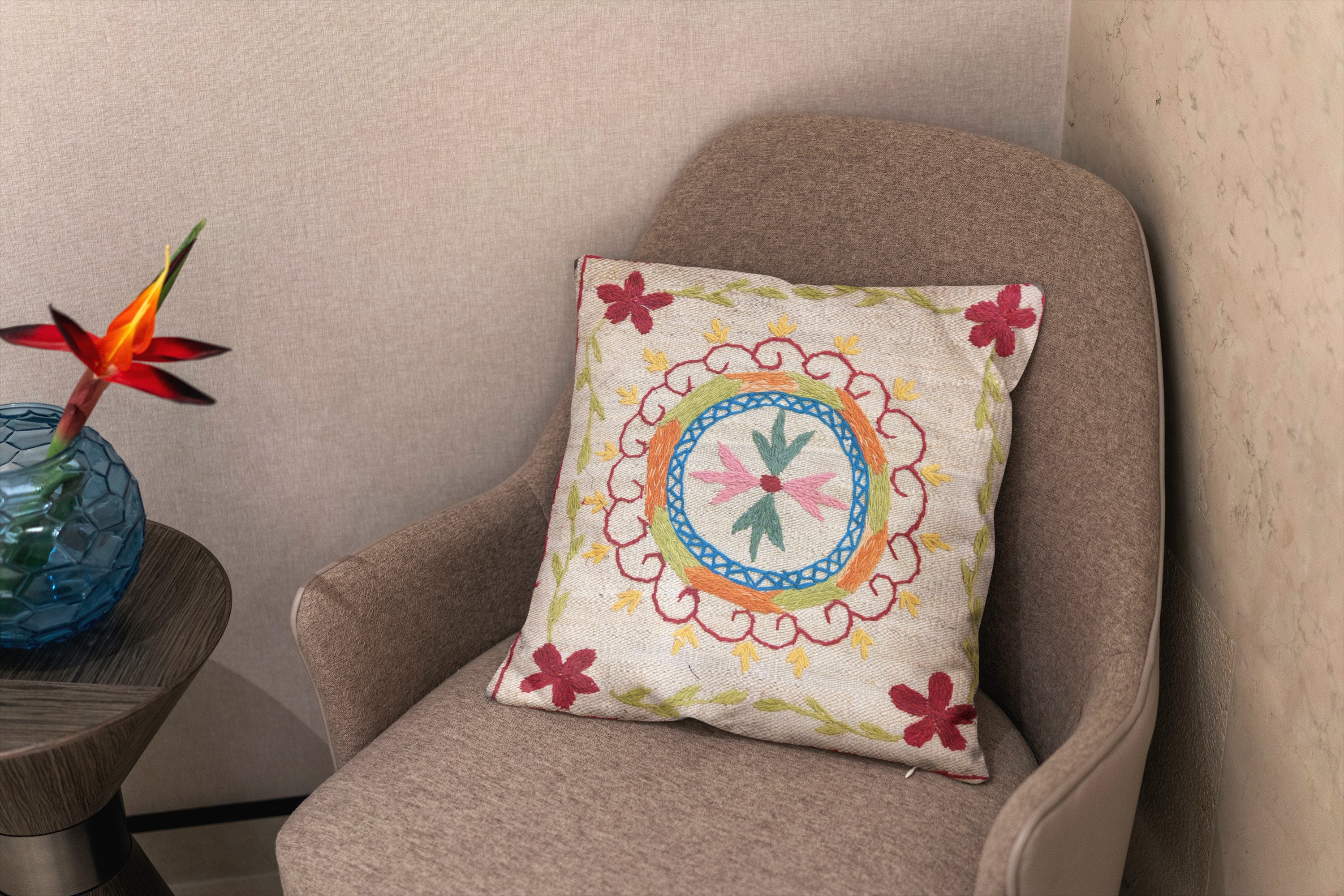 Suzani Hand Embroidered Cushion Cover - 45 x 45 cm