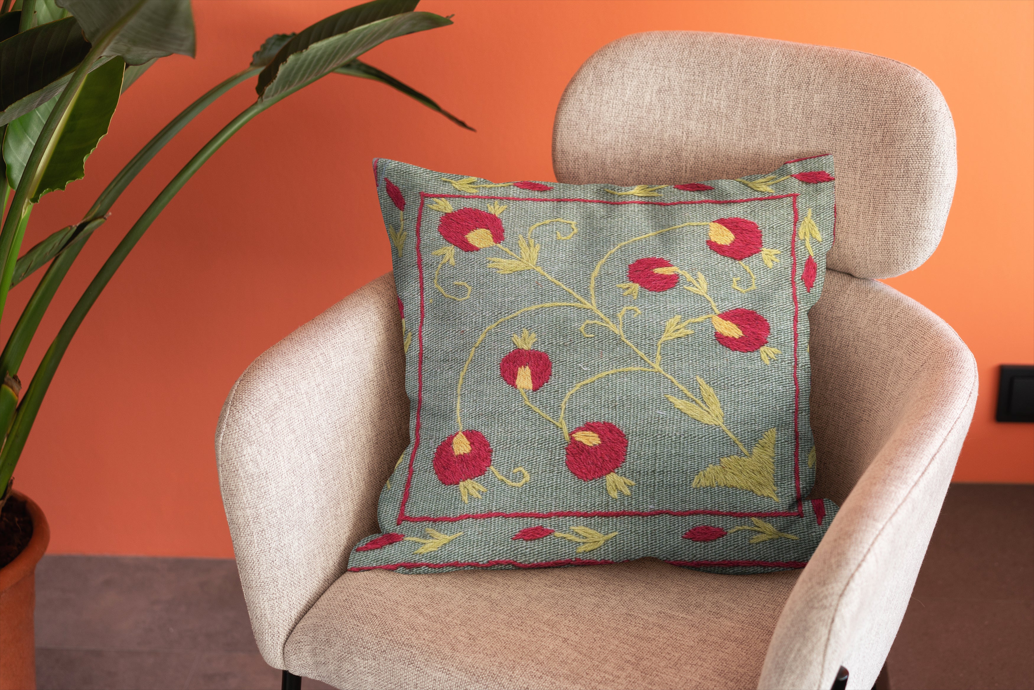 Suzani Hand Embroidered Cushion Cover - 45 x 45 cm