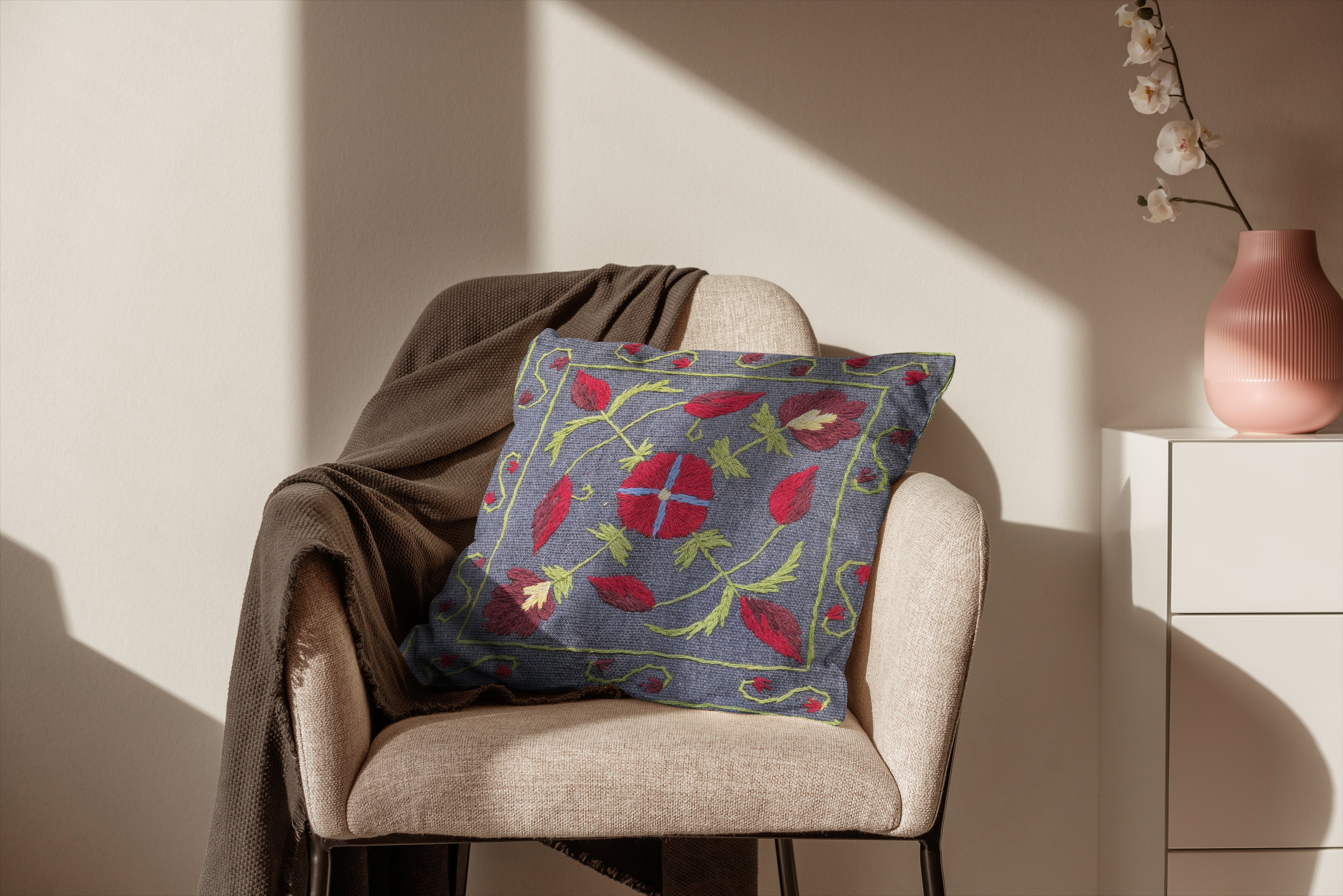 Suzani Hand Embroidered Cushion Cover - 45 x 45 cm