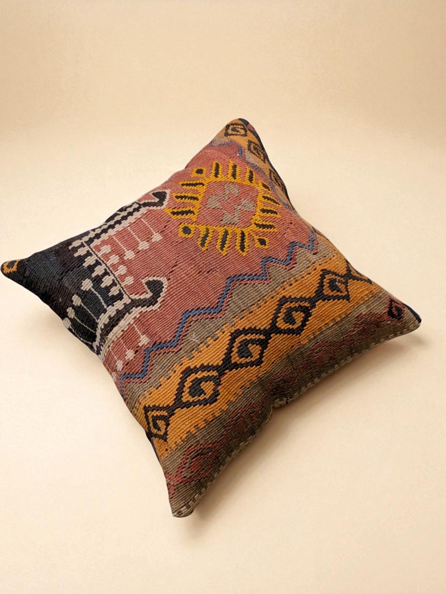 Turkish Kilim Vintage Cushion Cover - 40 x 40 cm