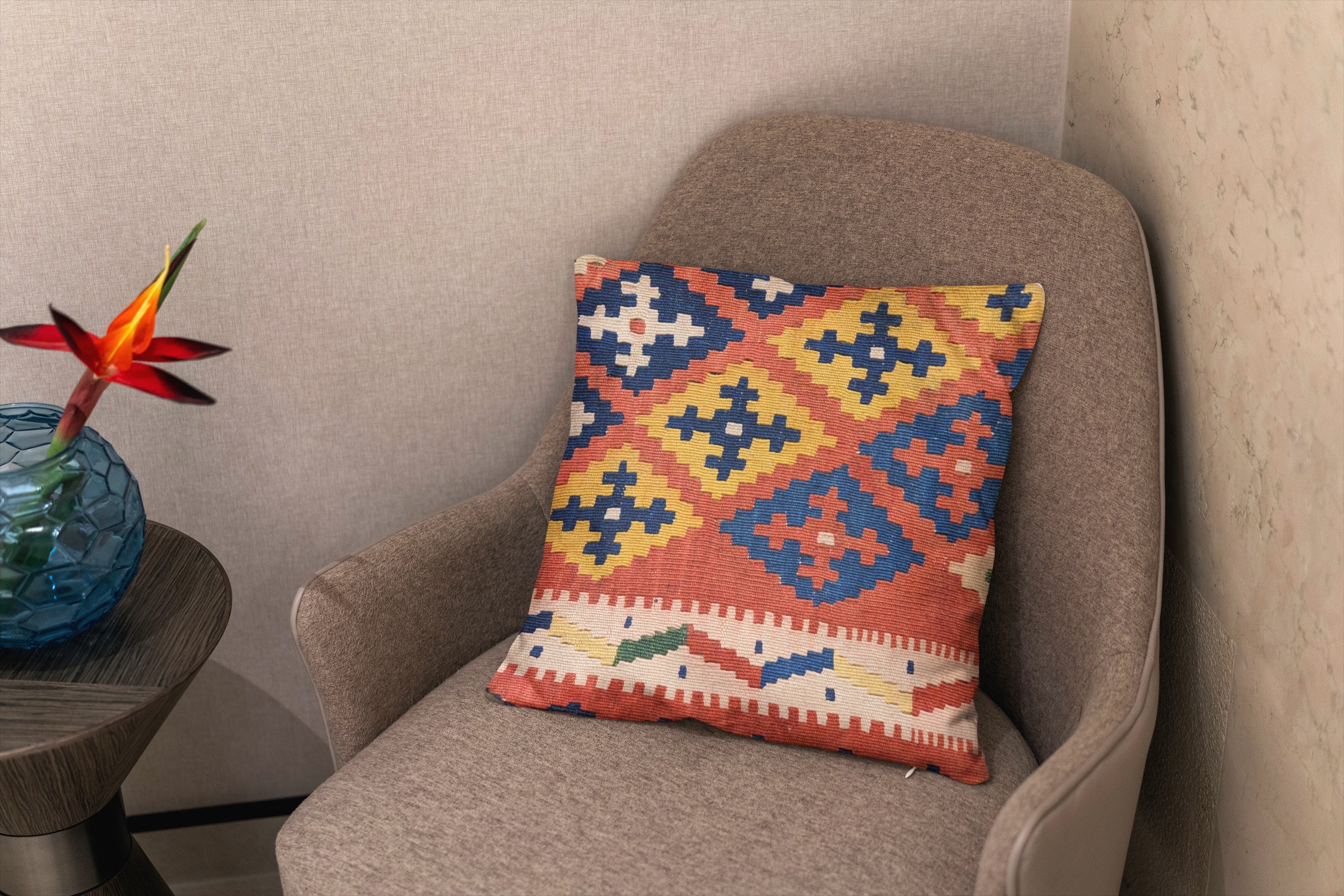 Turkish Kilim Vintage Cushion Cover - 42 x 40 cm