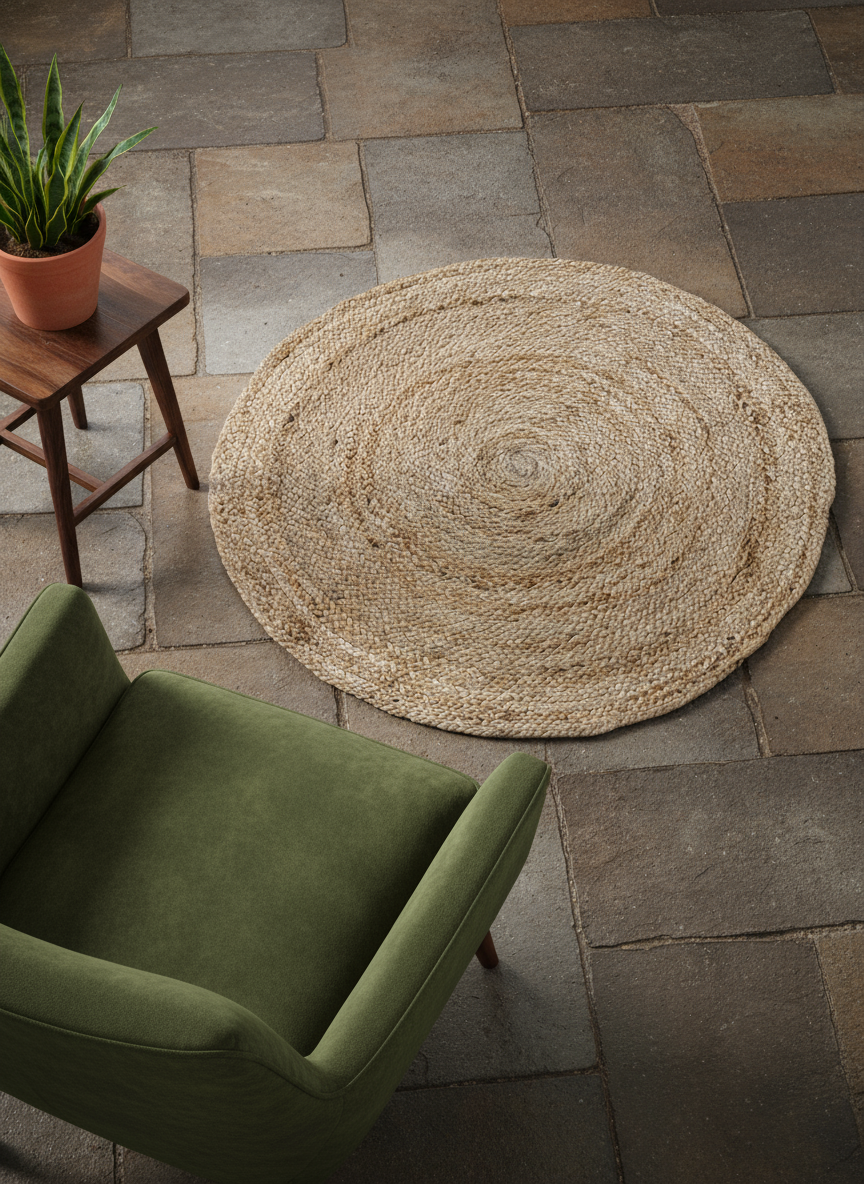 Braided Natural Jute Rug - 82 x 82 cm