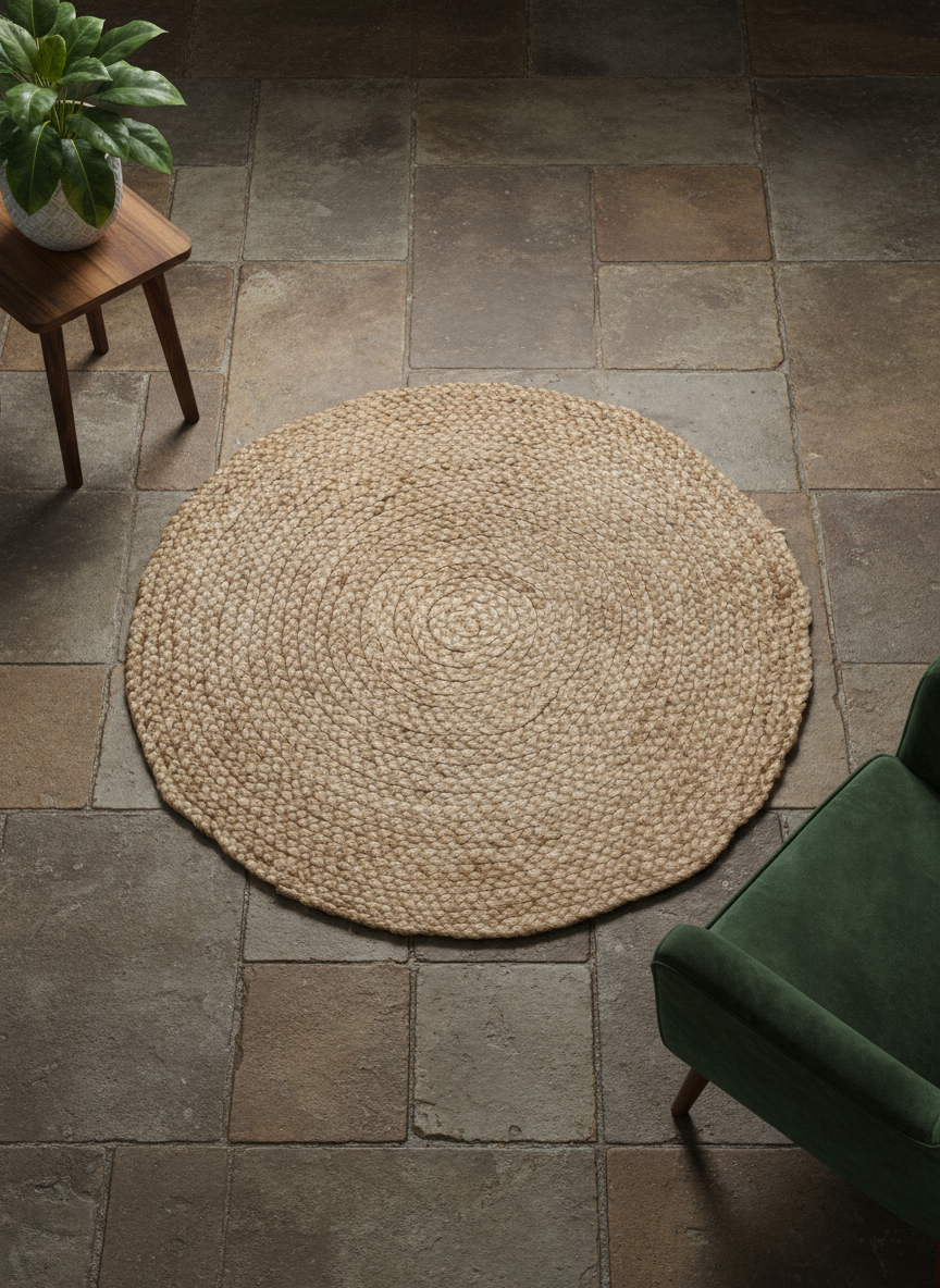 Braided Natural Round Jute Rug - 85 x 85 cm