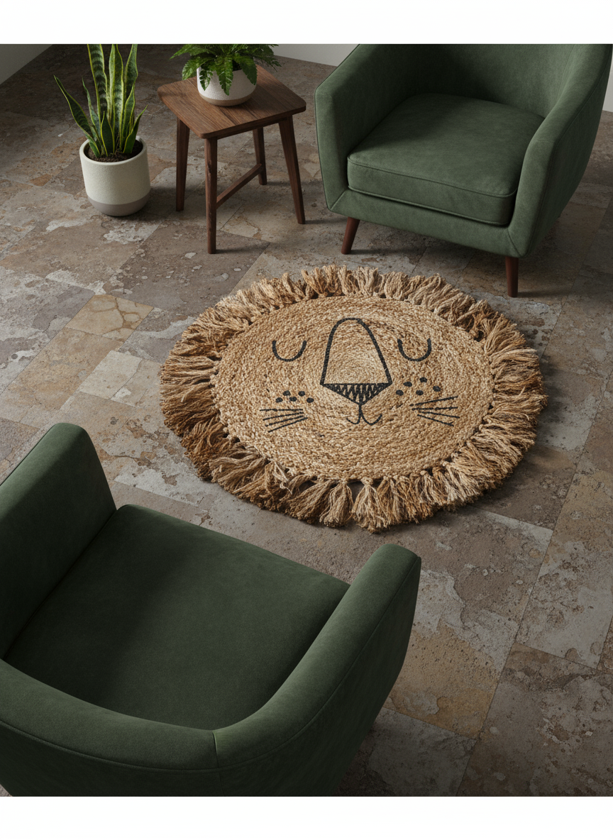 Lion Natural Round Jute Rug - 67 x 67 cm
