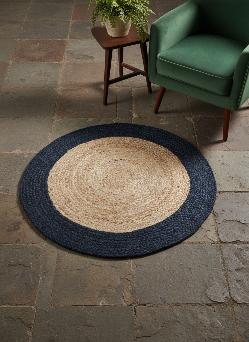 Braided Natural Round Jute Rug - 88 x 88 cm
