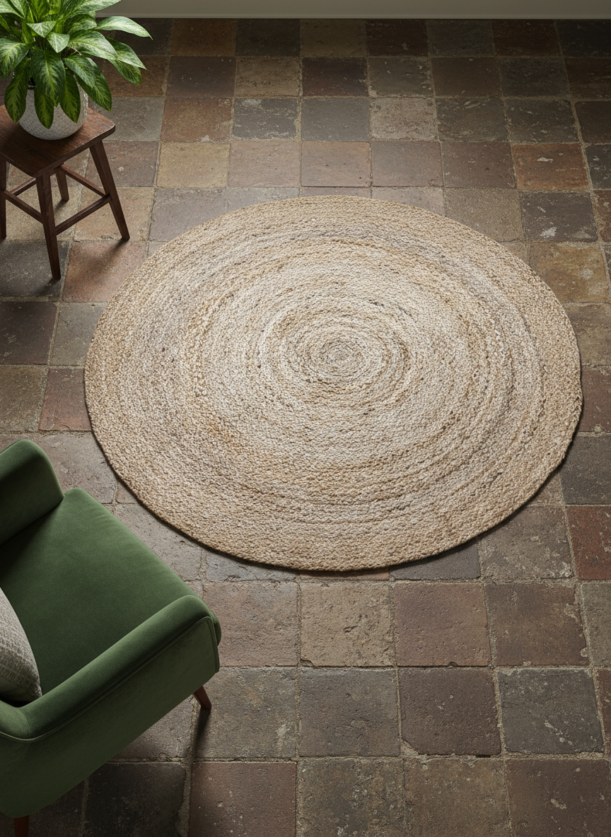 Braided Natural Round Jute Rug  - 94 x 94 cm