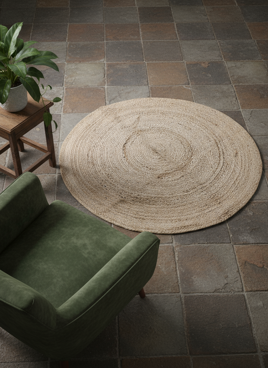 Braided Natural Jute Rug - 107 x 107 cm