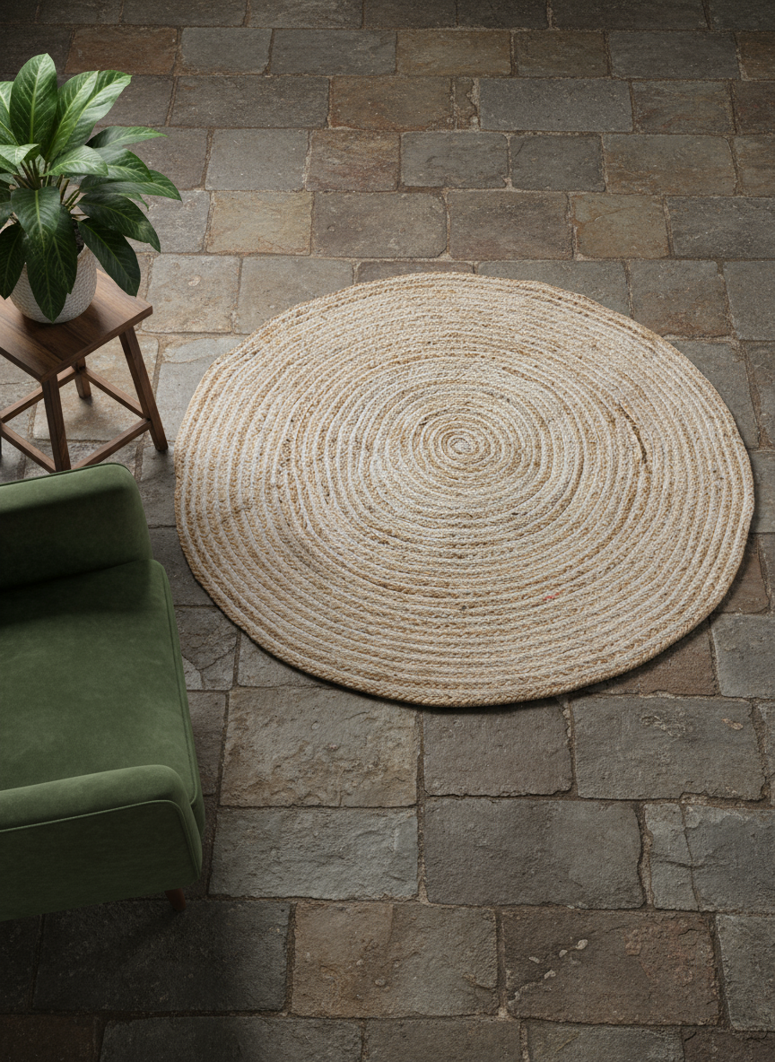 Braided Natural Round Jute Rug - 119 x 119 cm