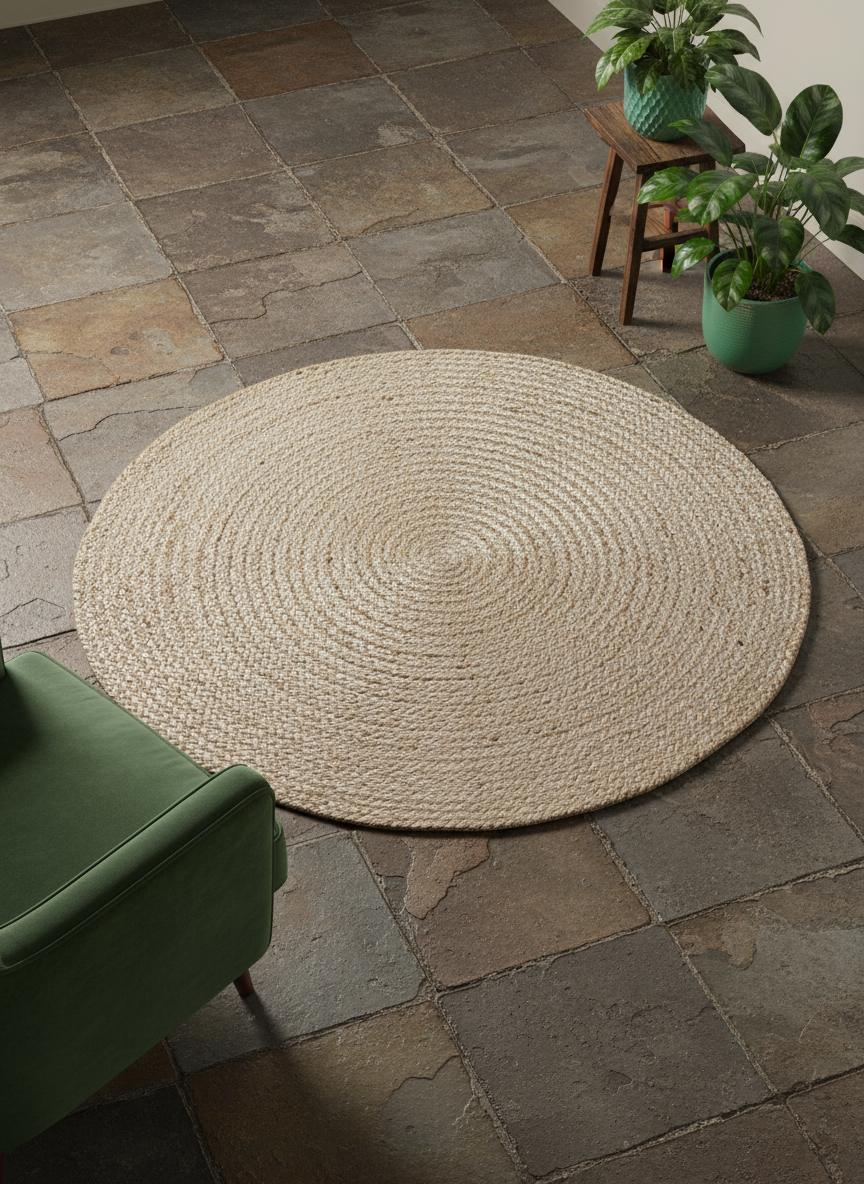 Braided Natural Jute Rug - 91 x 91 cm