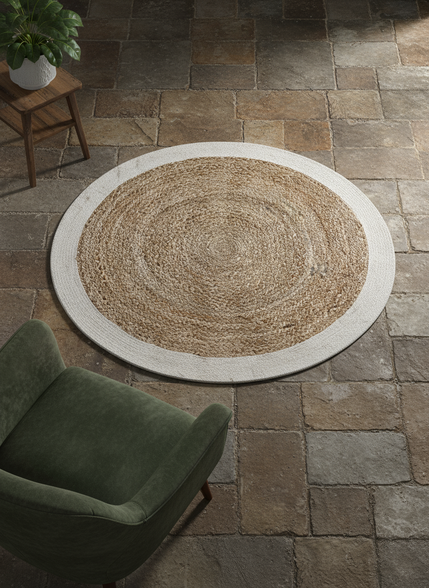 Braided Natural Round Jute Rug  -  116 x 116 cm