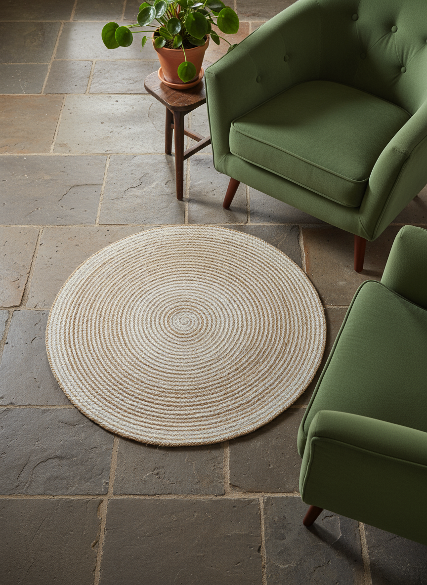 Braided Natural Round Jute Rug - 101 x 101 cm