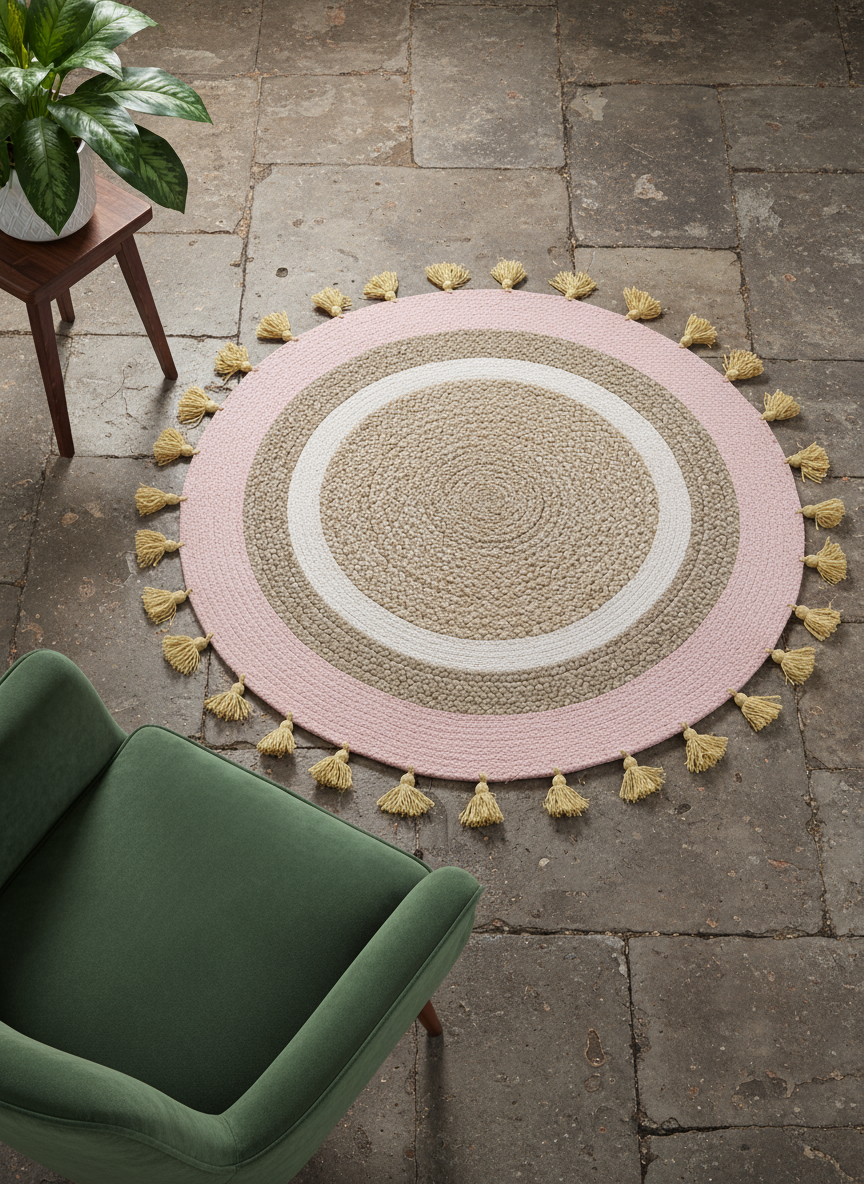 Braided Natural Round Jute Rug - 98 x 98 cm