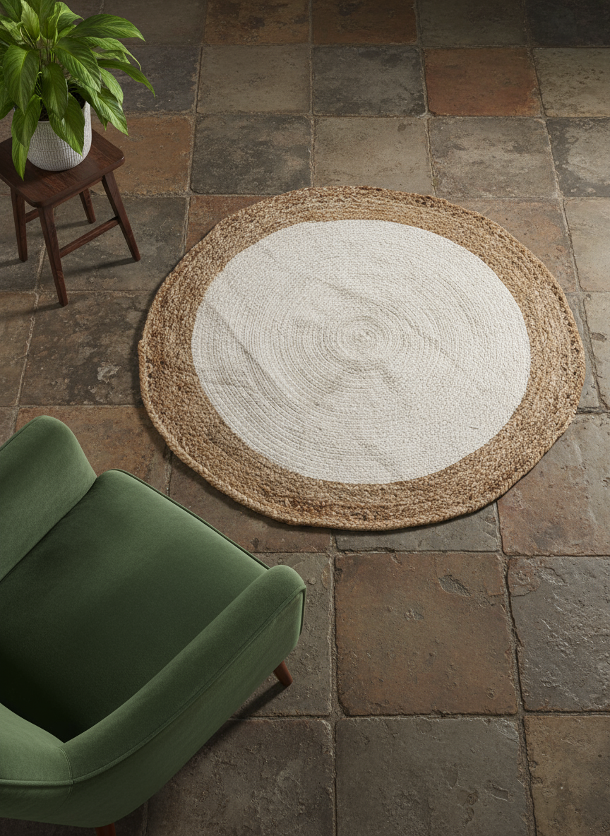 Braided Natural Round Jute Rug  - 91 x 91 cm