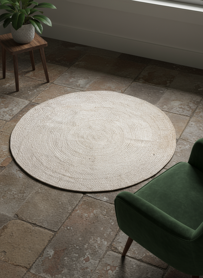 Braided Natural Round Jute Rug - 113 x 113 cm