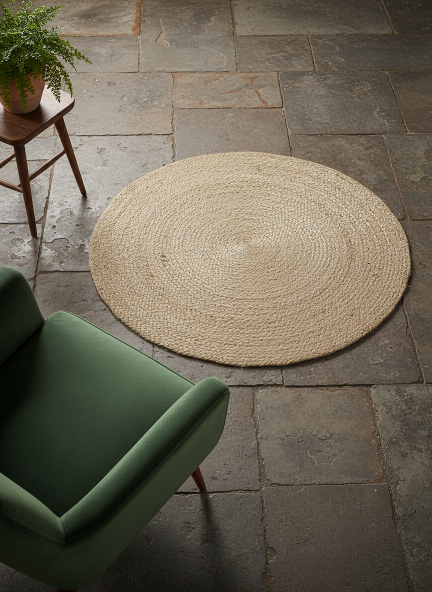 Braided Natural Jute Rug - 116 x 116 cm