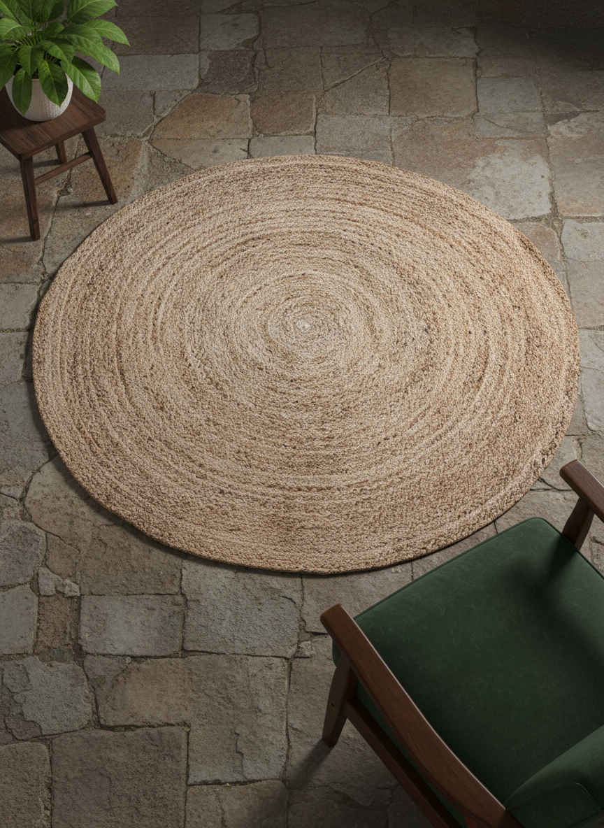 Braided Natural Round Jute Rug - 122 x 122 cm