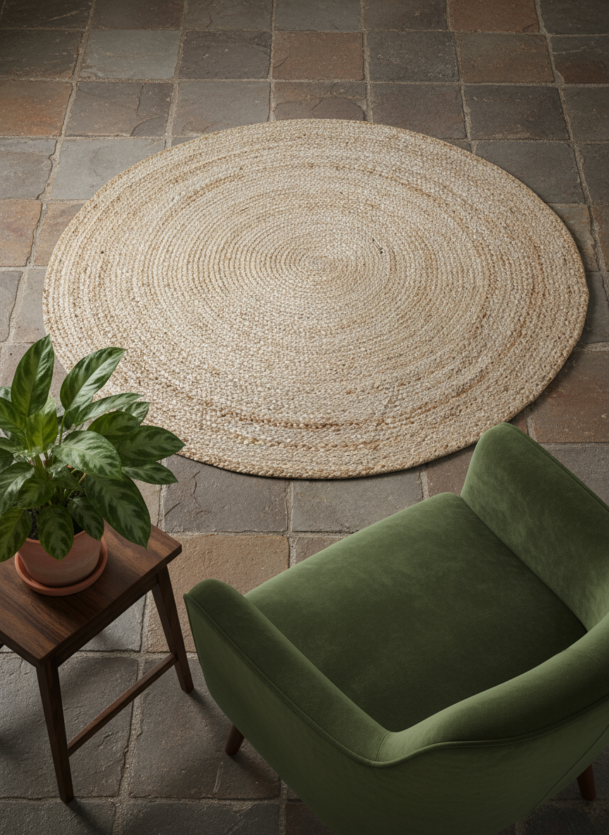 Braided Natural Jute Rug - 122 × 122 cm
