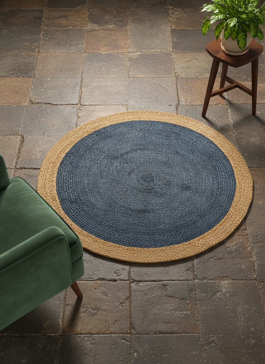 Braided Overdyed Round Jute Rug - 122 x 122 cm